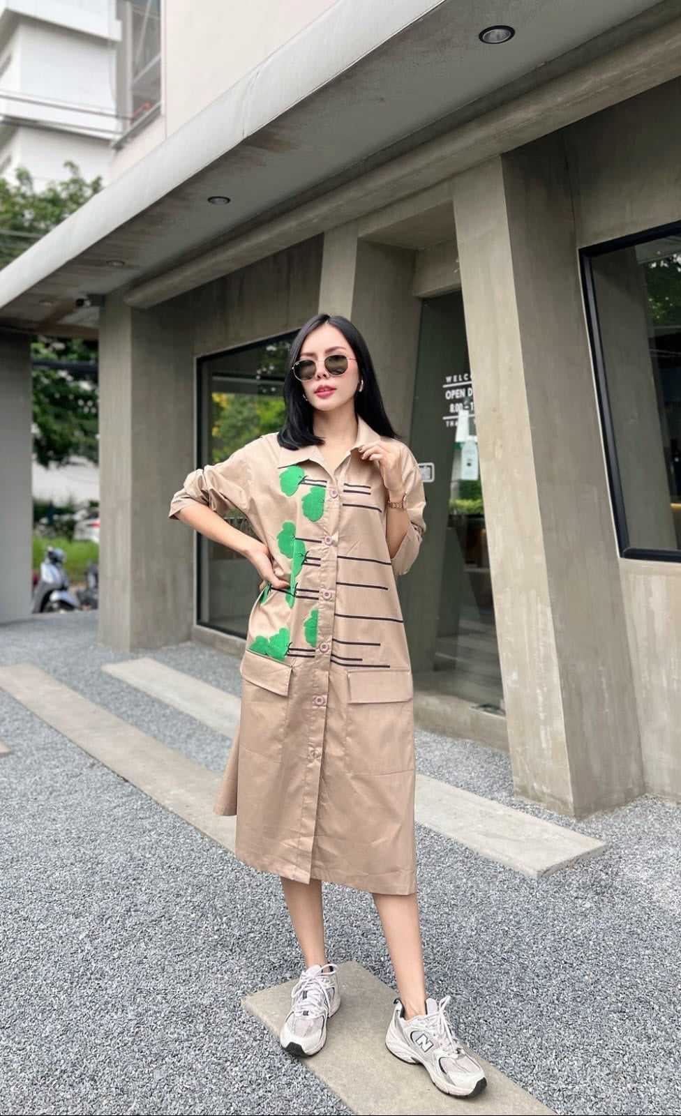 Sandstone Bloom Plastisol Printed Cotton Shirt Dress