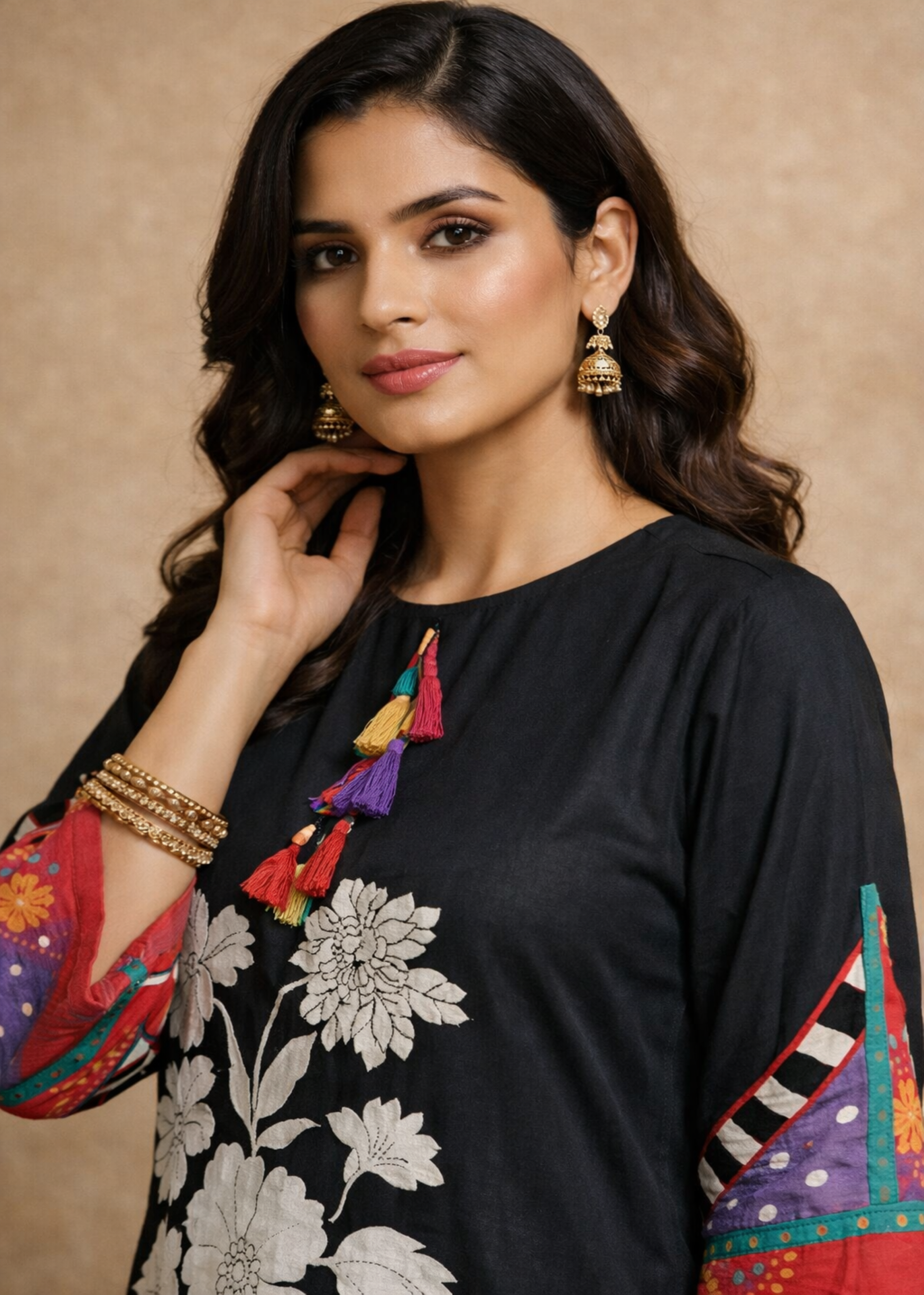 Noir Black Printed Muslin Silk Kurta Set