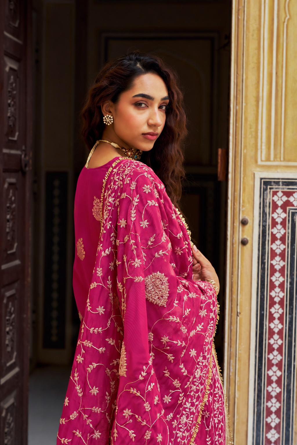 Pink Embellished Pure Banarasi Sharara Set