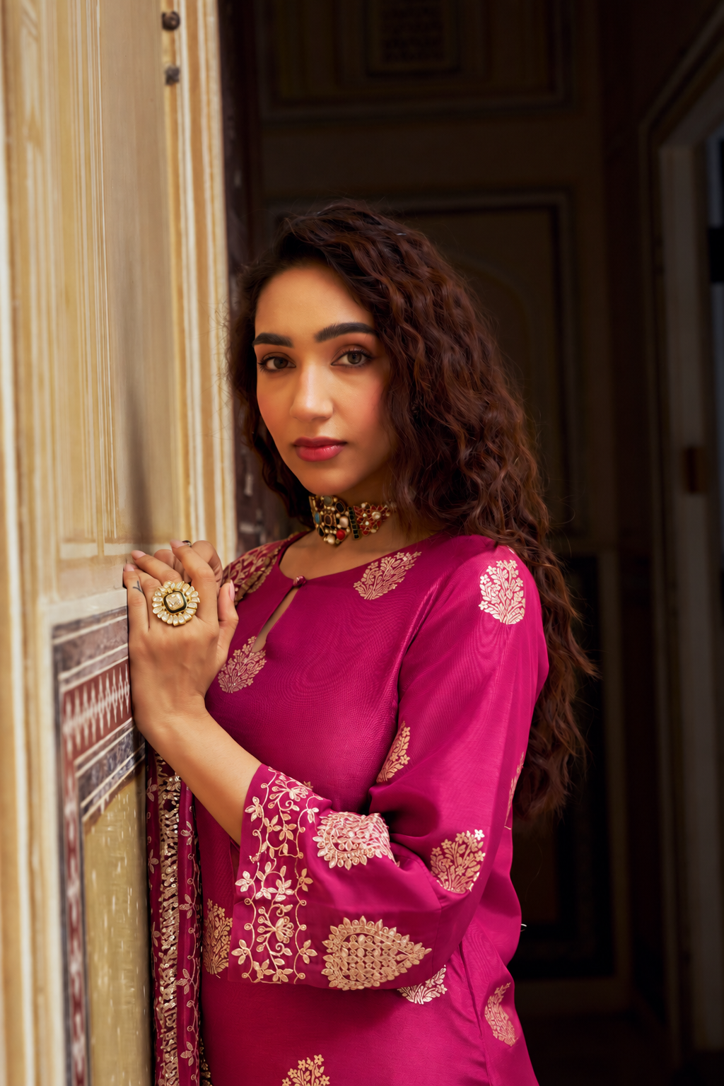 Pink Embellished Pure Banarasi Sharara Set