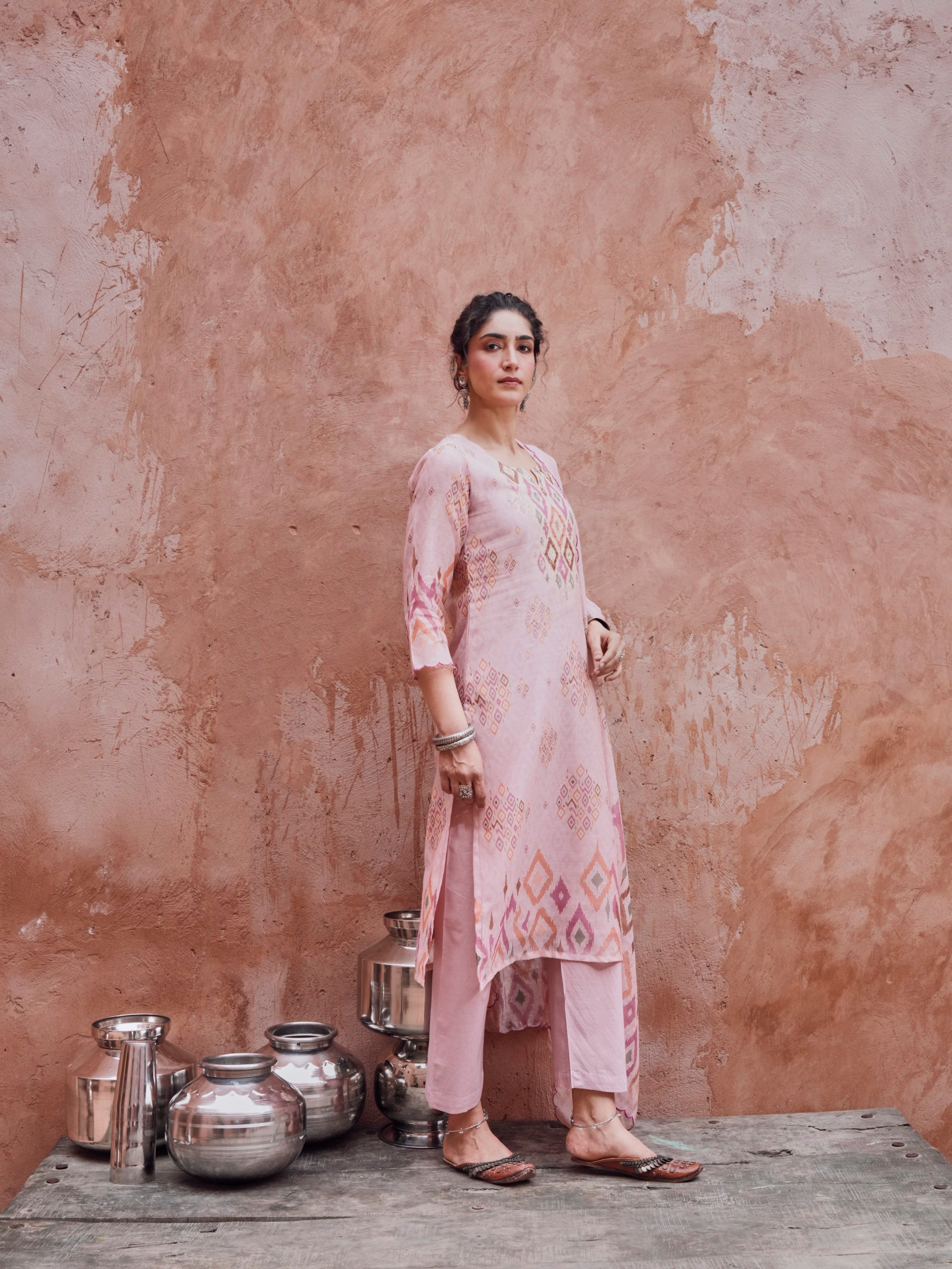 Petal Pink Chanderi Silk Pant Set
