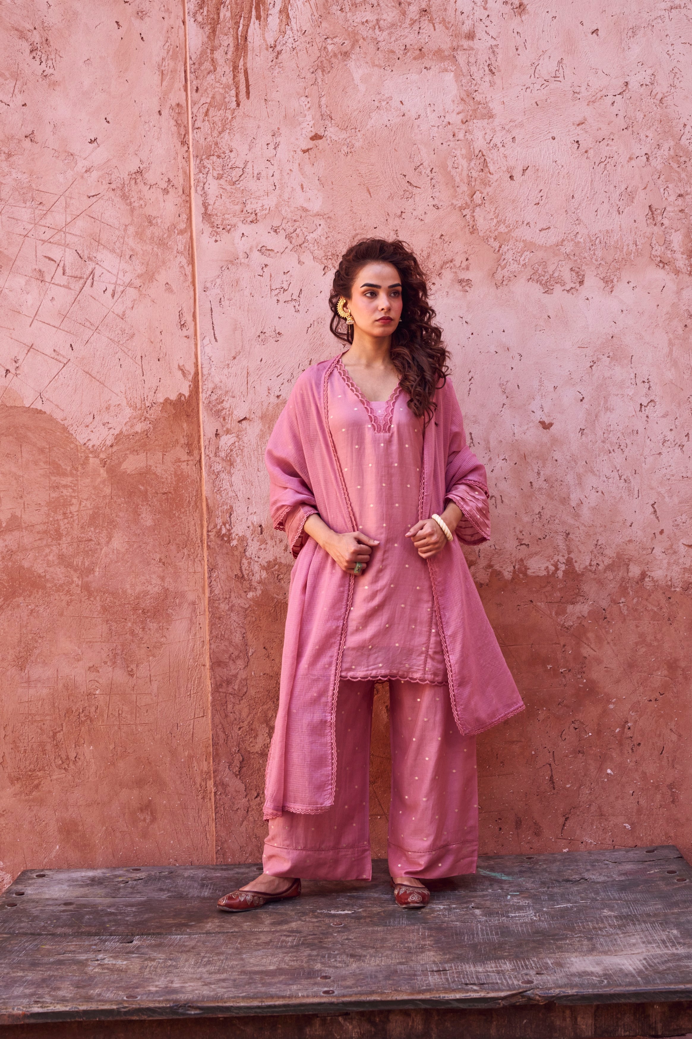 Rose Pink Mul-Cotton Palazzo Set