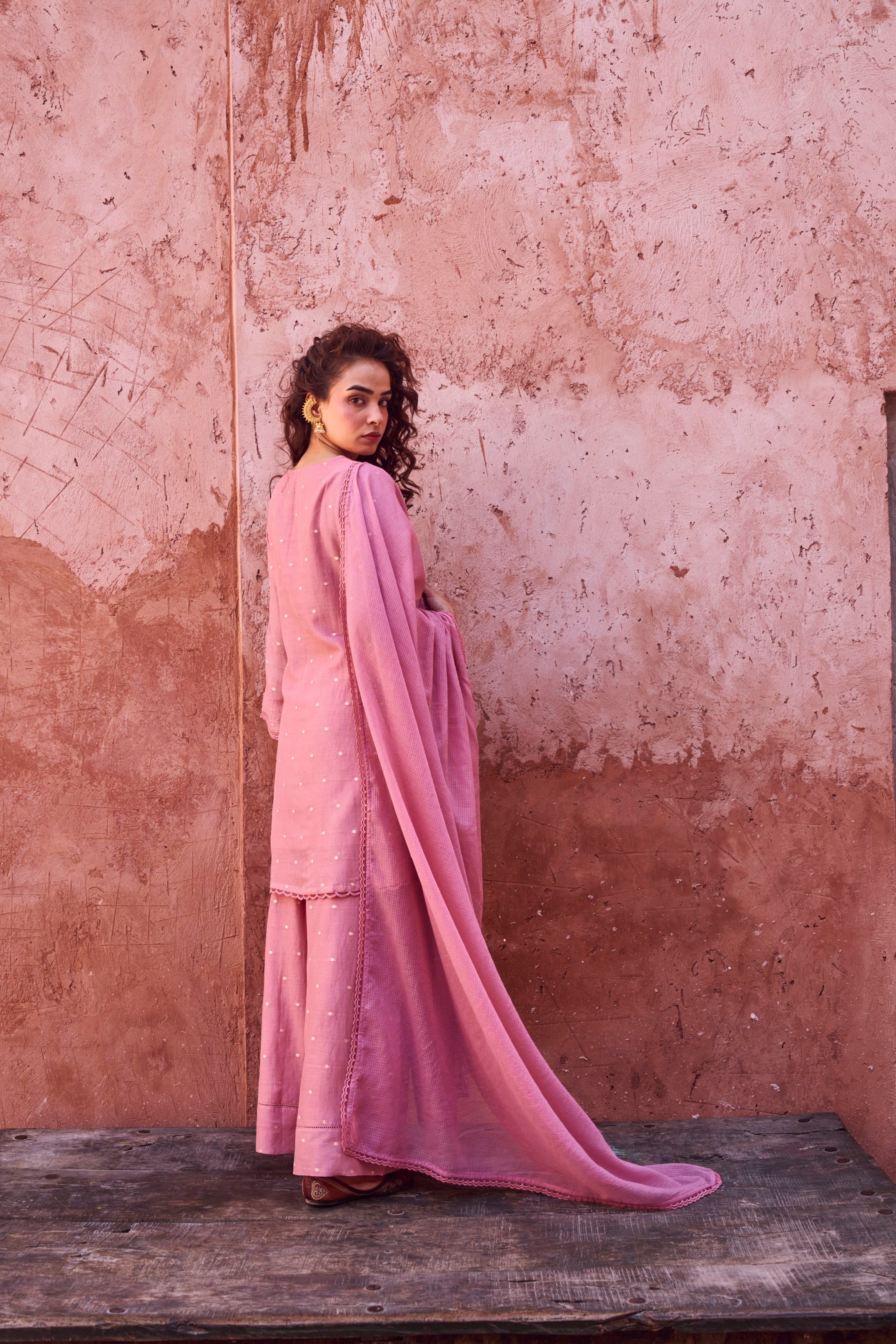 Rose Pink Mul-Cotton Palazzo Set