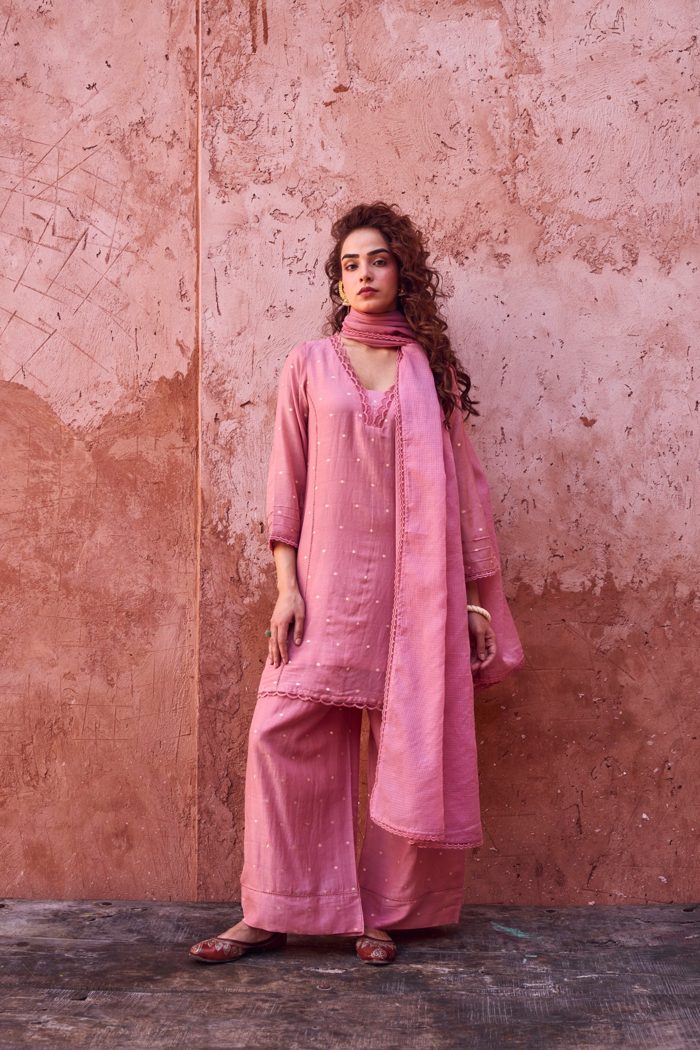 Rose Pink Mul-Cotton Palazzo Set