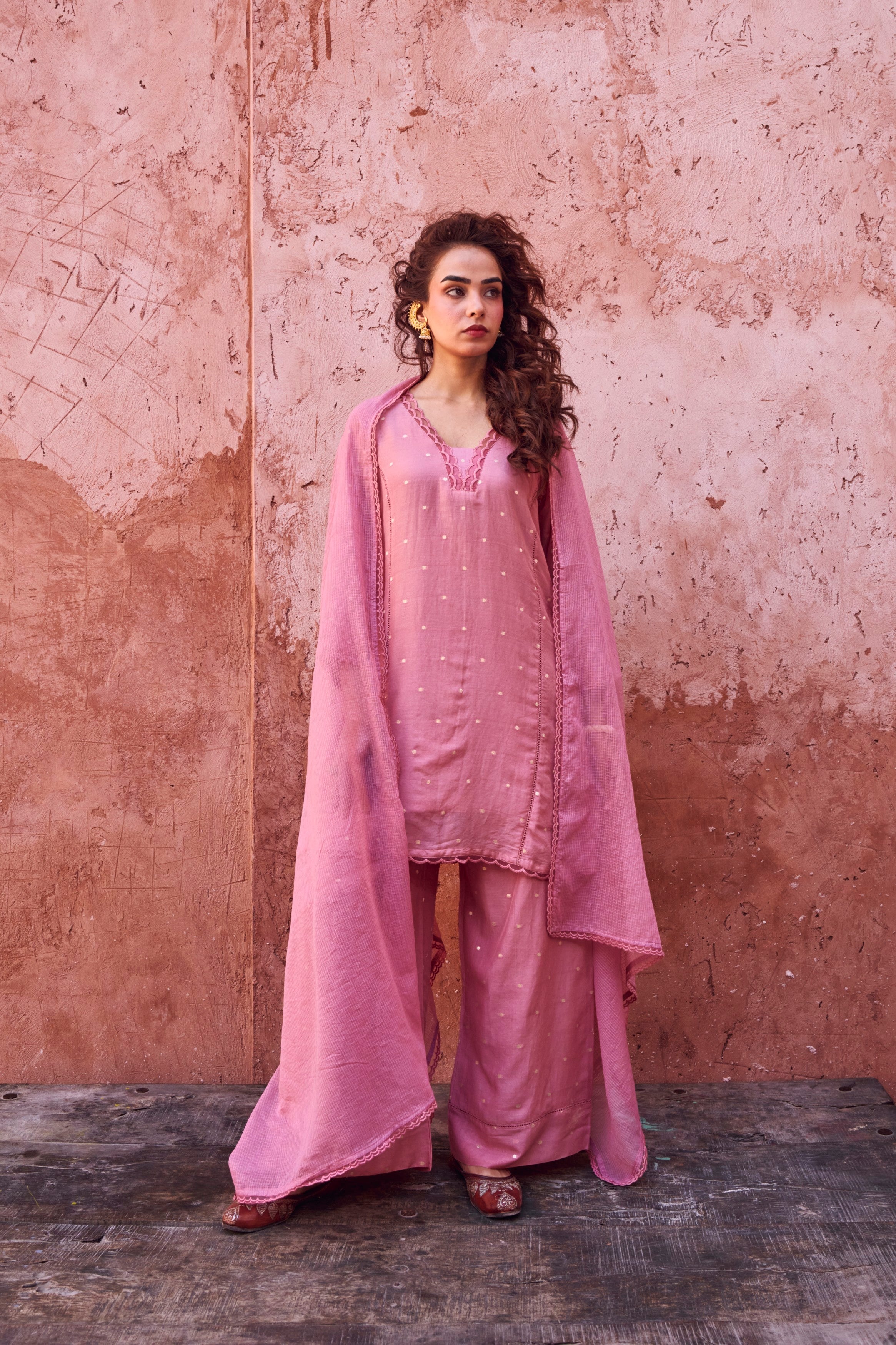 Rose Pink Mul-Cotton Palazzo Set