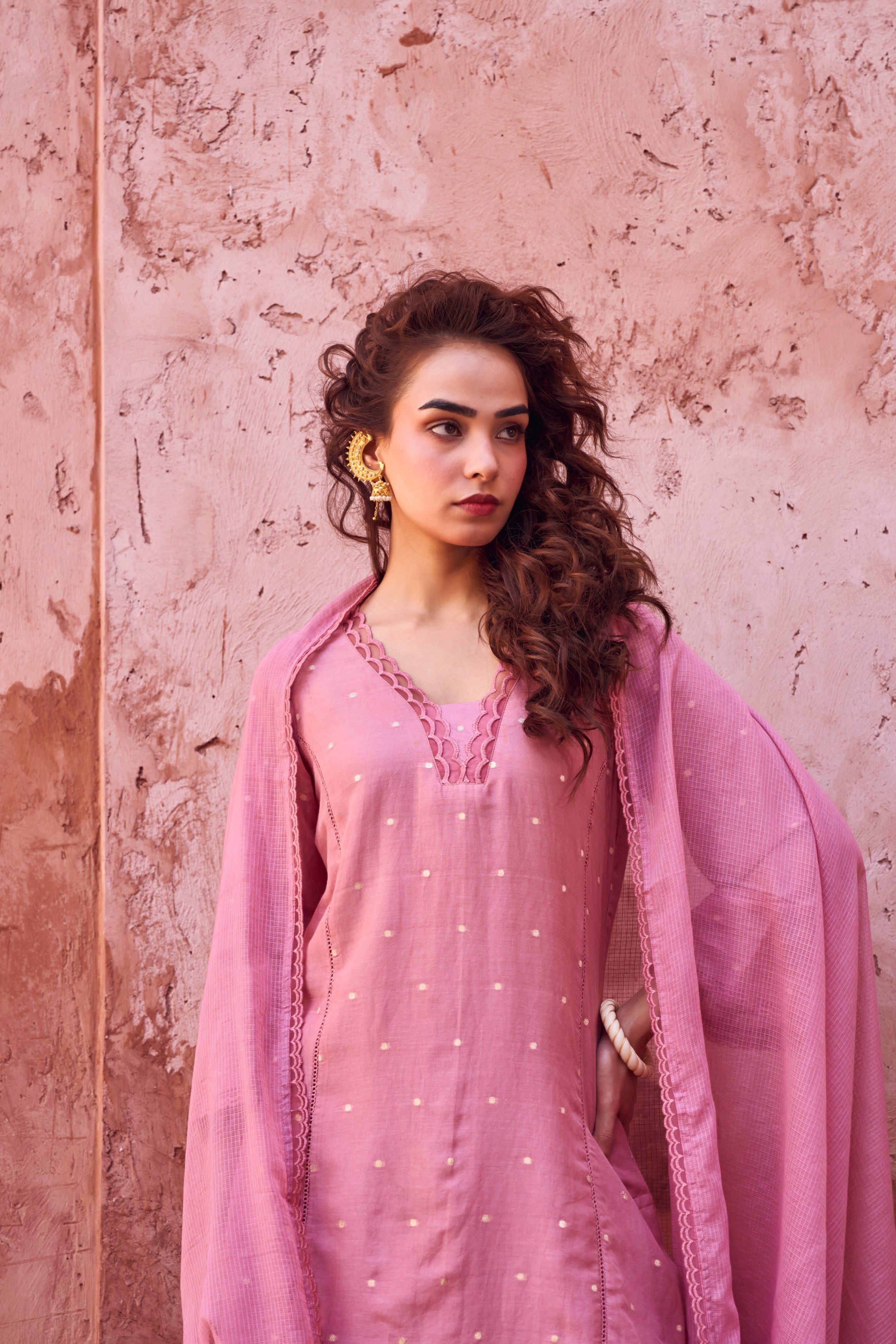 Rose Pink Mul-Cotton Palazzo Set