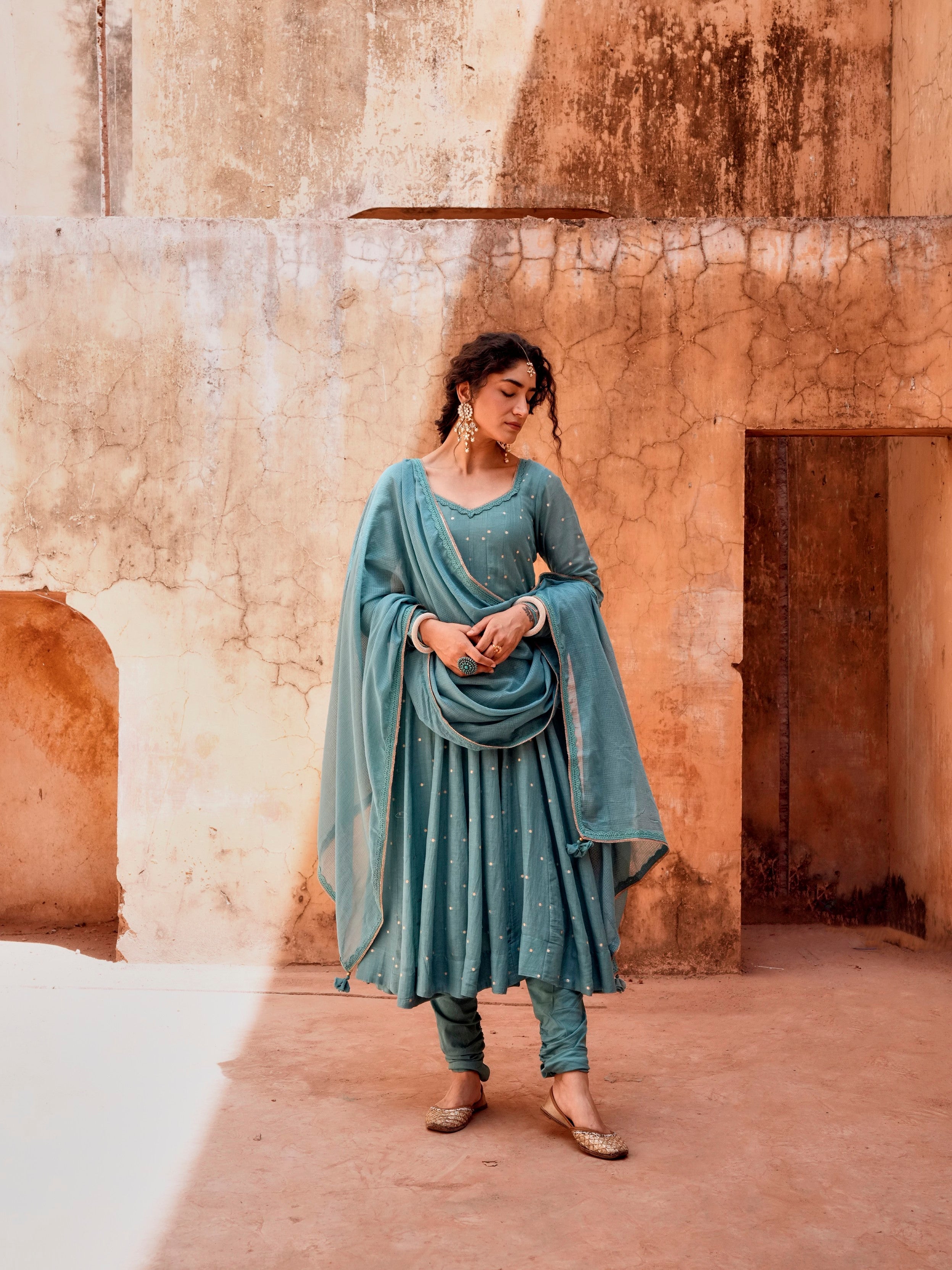 Teal Blue Anarkali Set