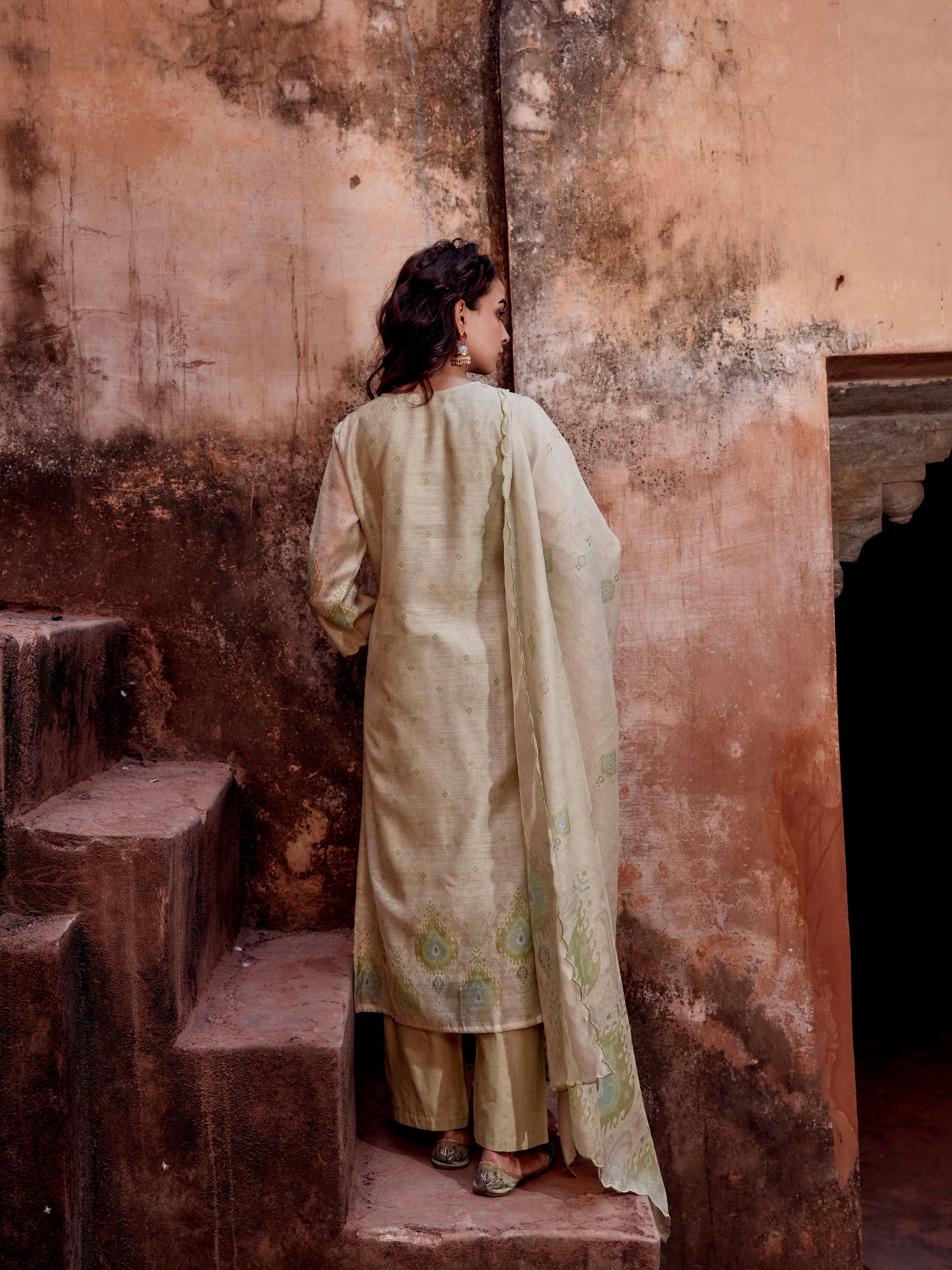 Sage Green Chanderi Pant Set
