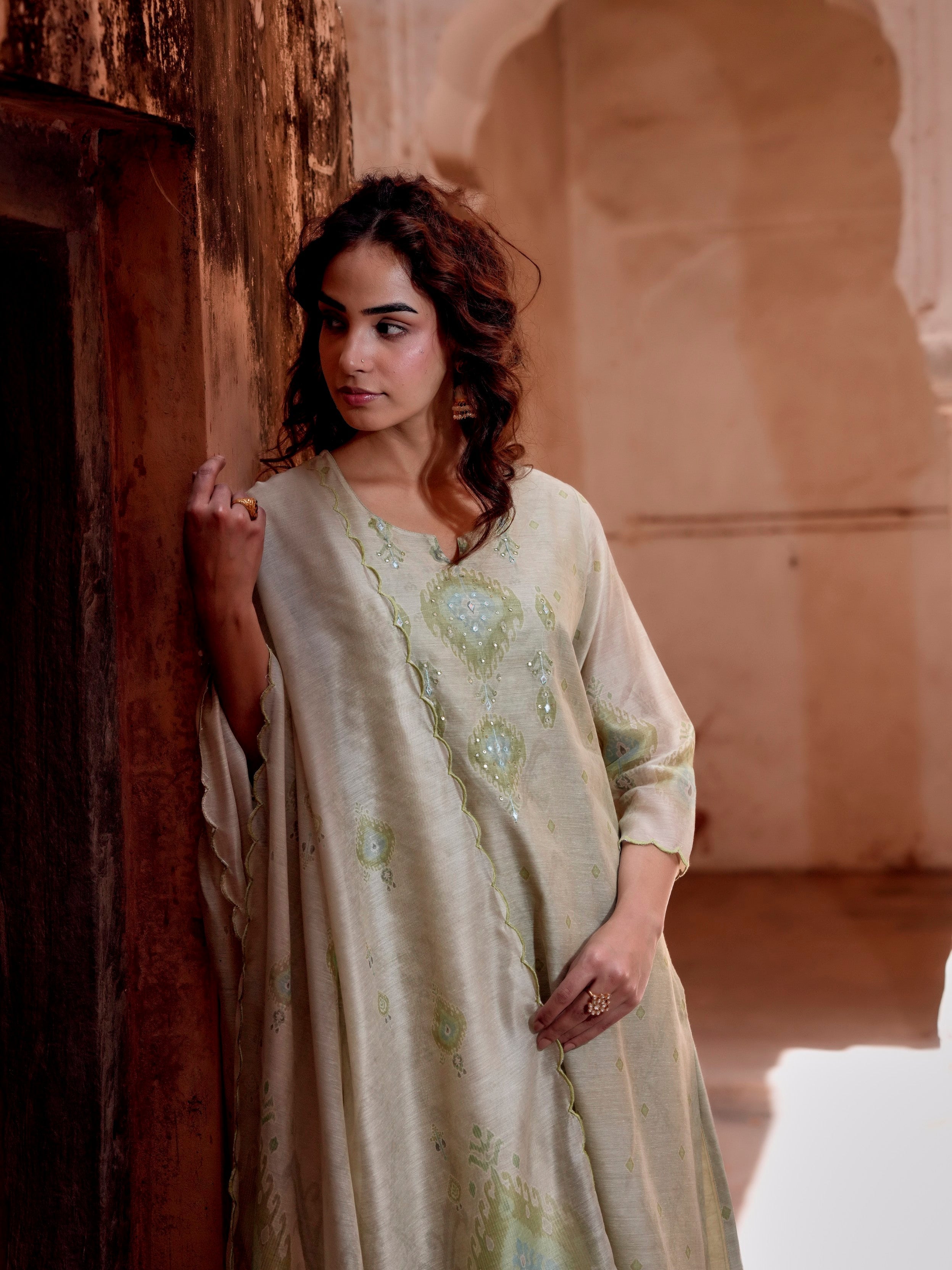 Sage Green Chanderi Pant Set