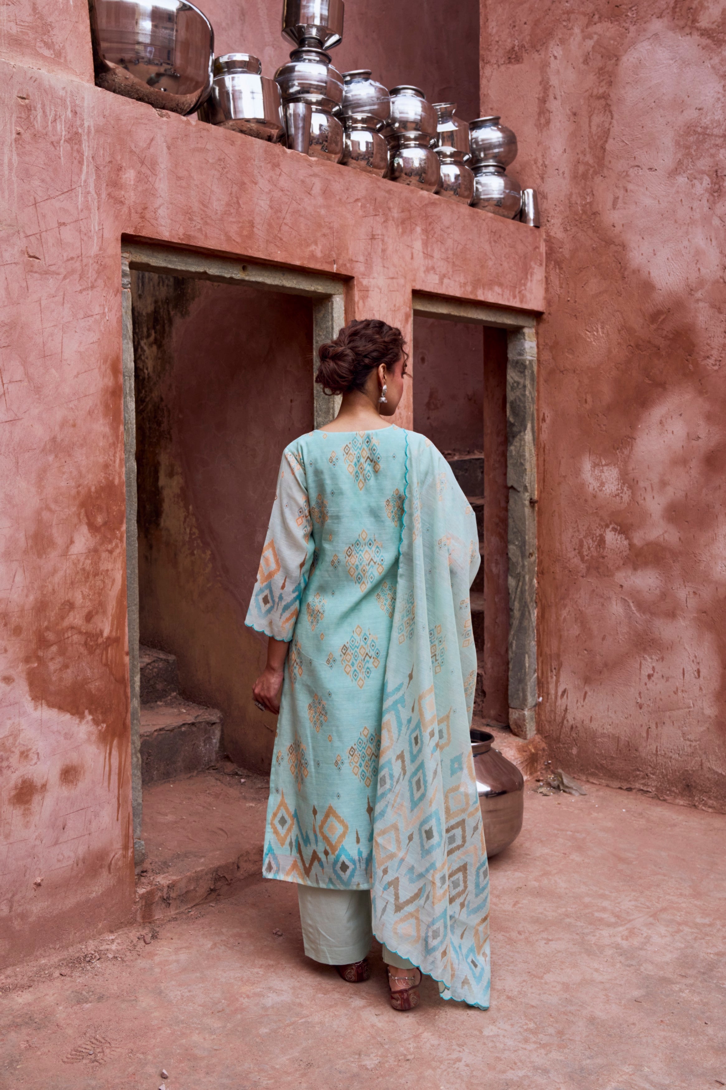Mint Blue Chanderi Silk Pant Set