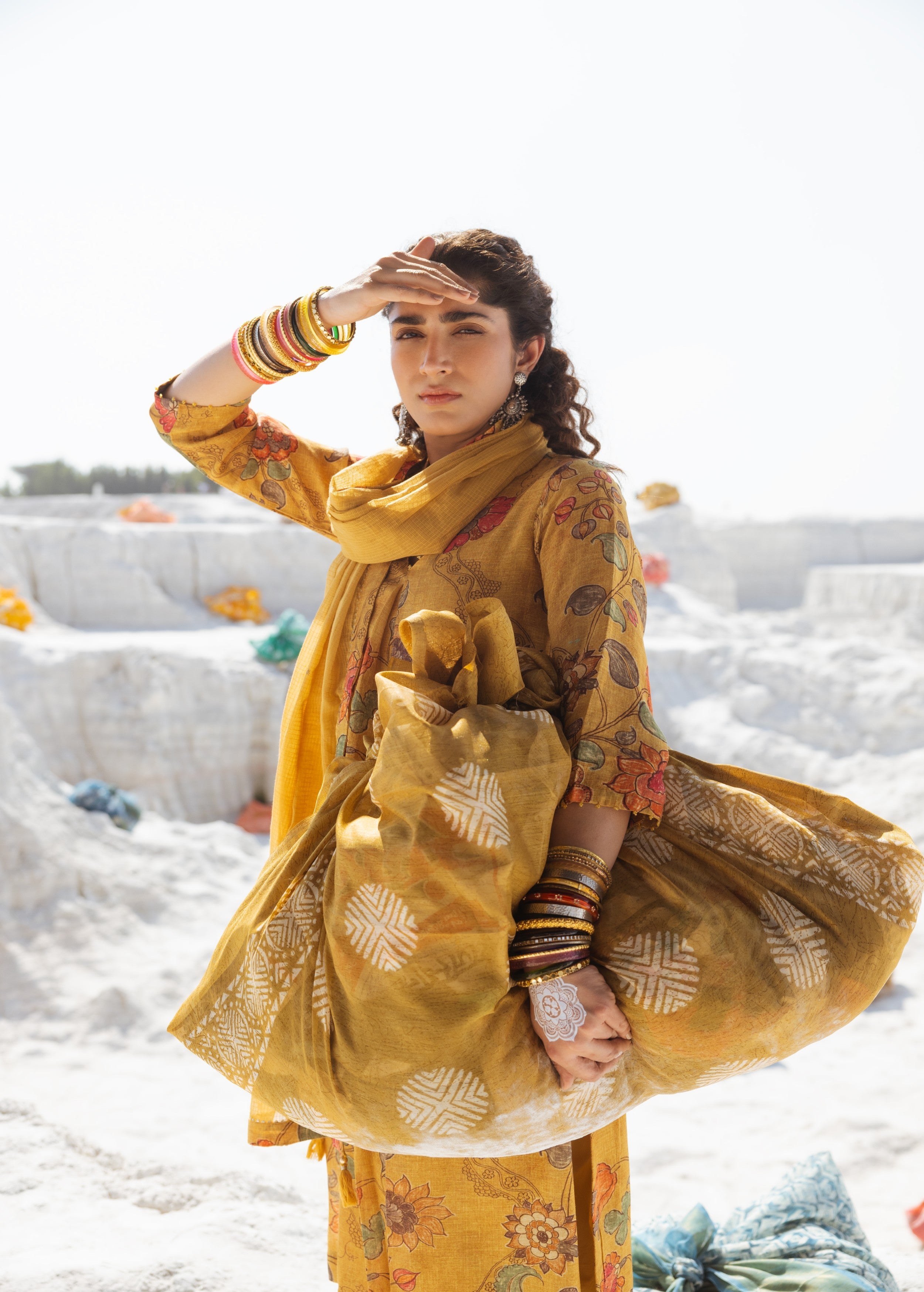 Mustard Yellow Printed Premium Linen Pant Set