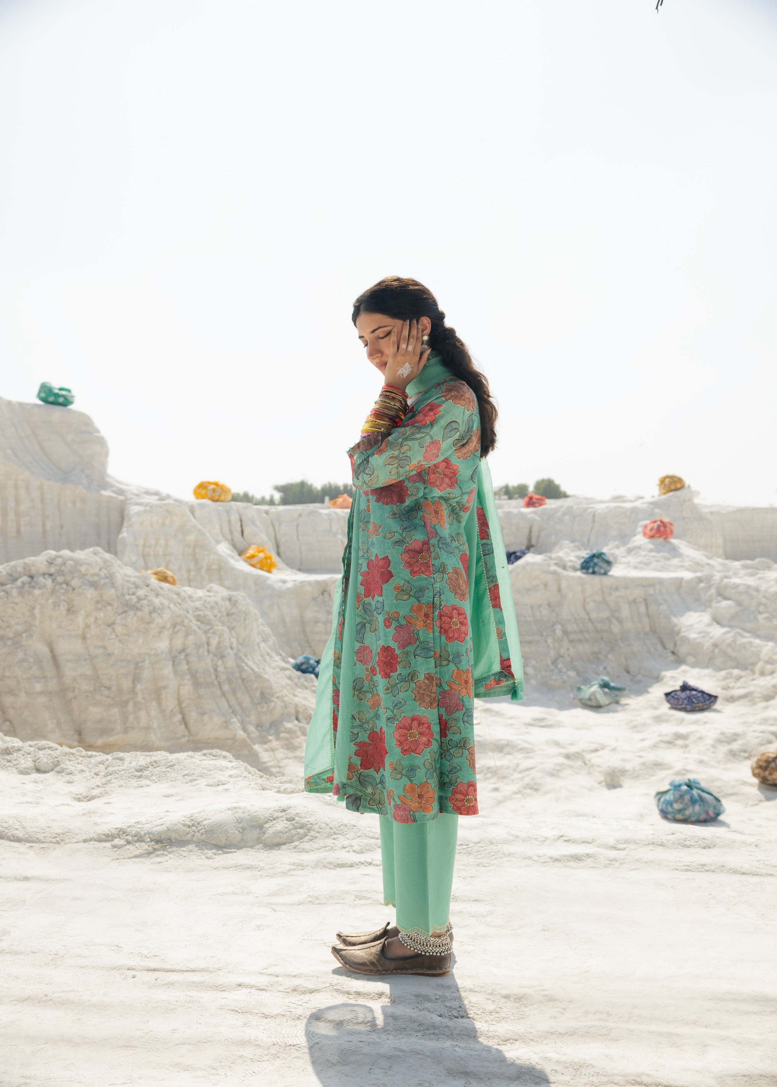 Sea Green Printed Premium Linen Pant Set