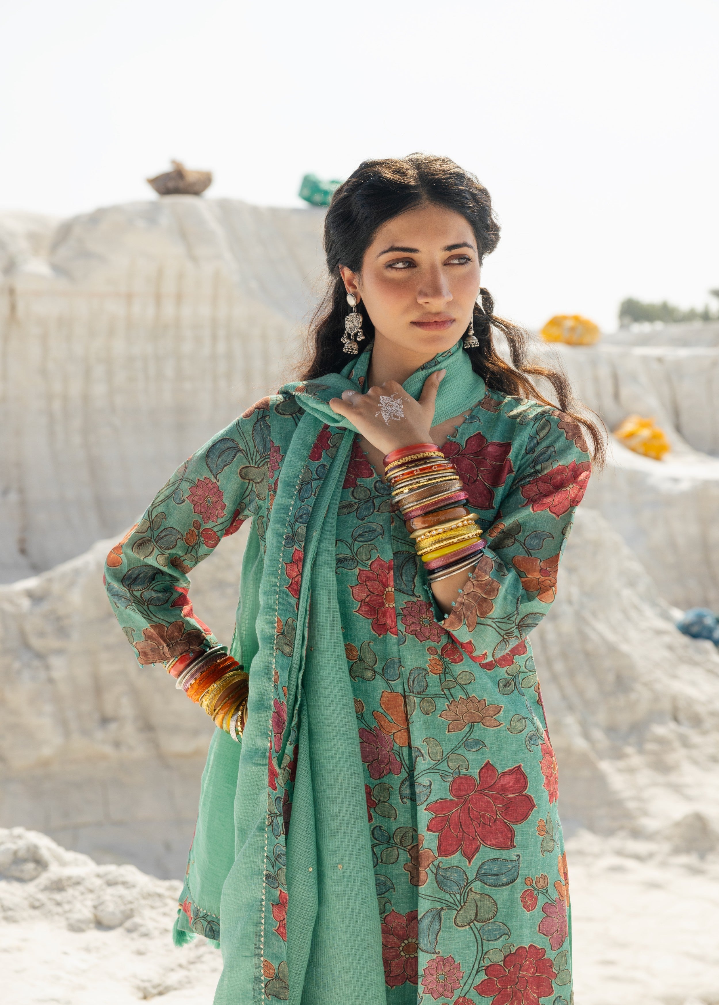 Sea Green Printed Premium Linen Pant Set