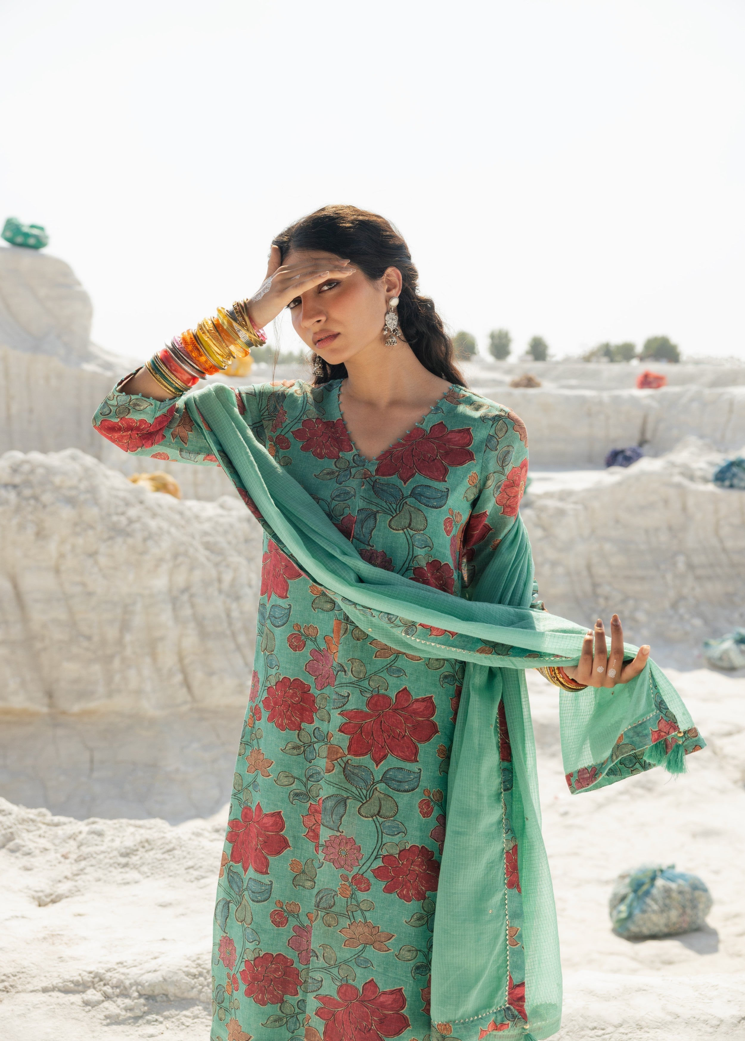 Sea Green Printed Premium Linen Pant Set