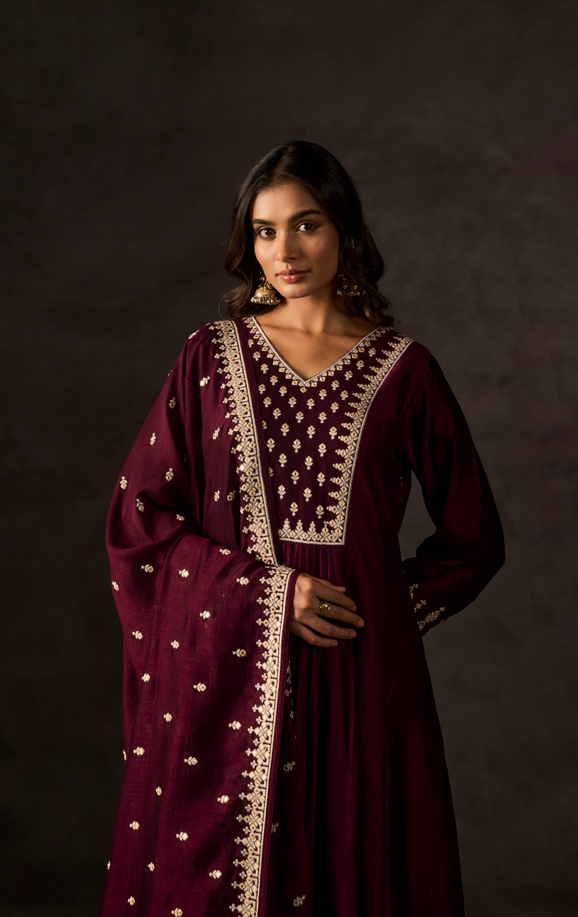 Mulberry Purple Embellished Raw Silk Anarkali Set