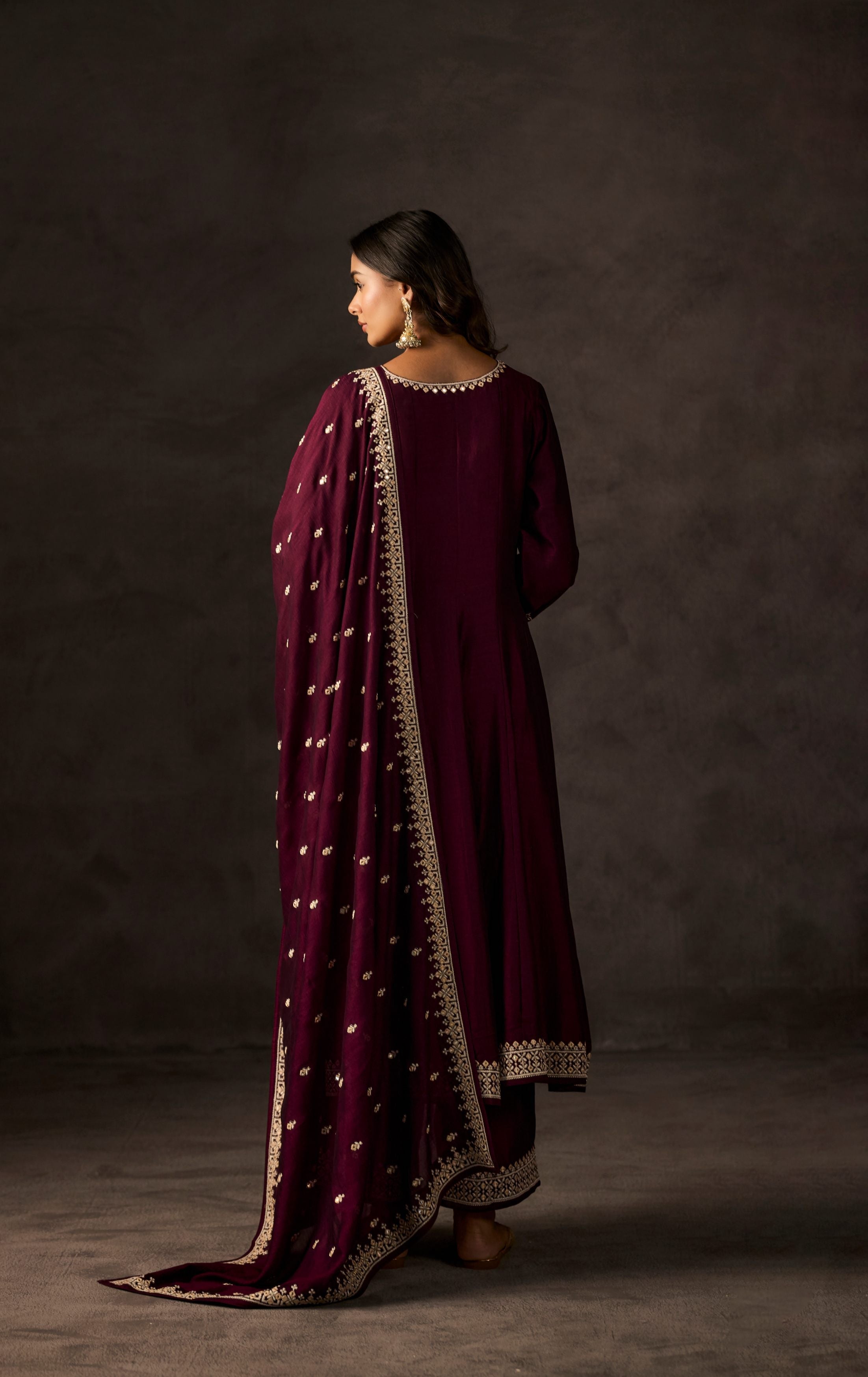 Mulberry Purple Embellished Raw Silk Anarkali Set