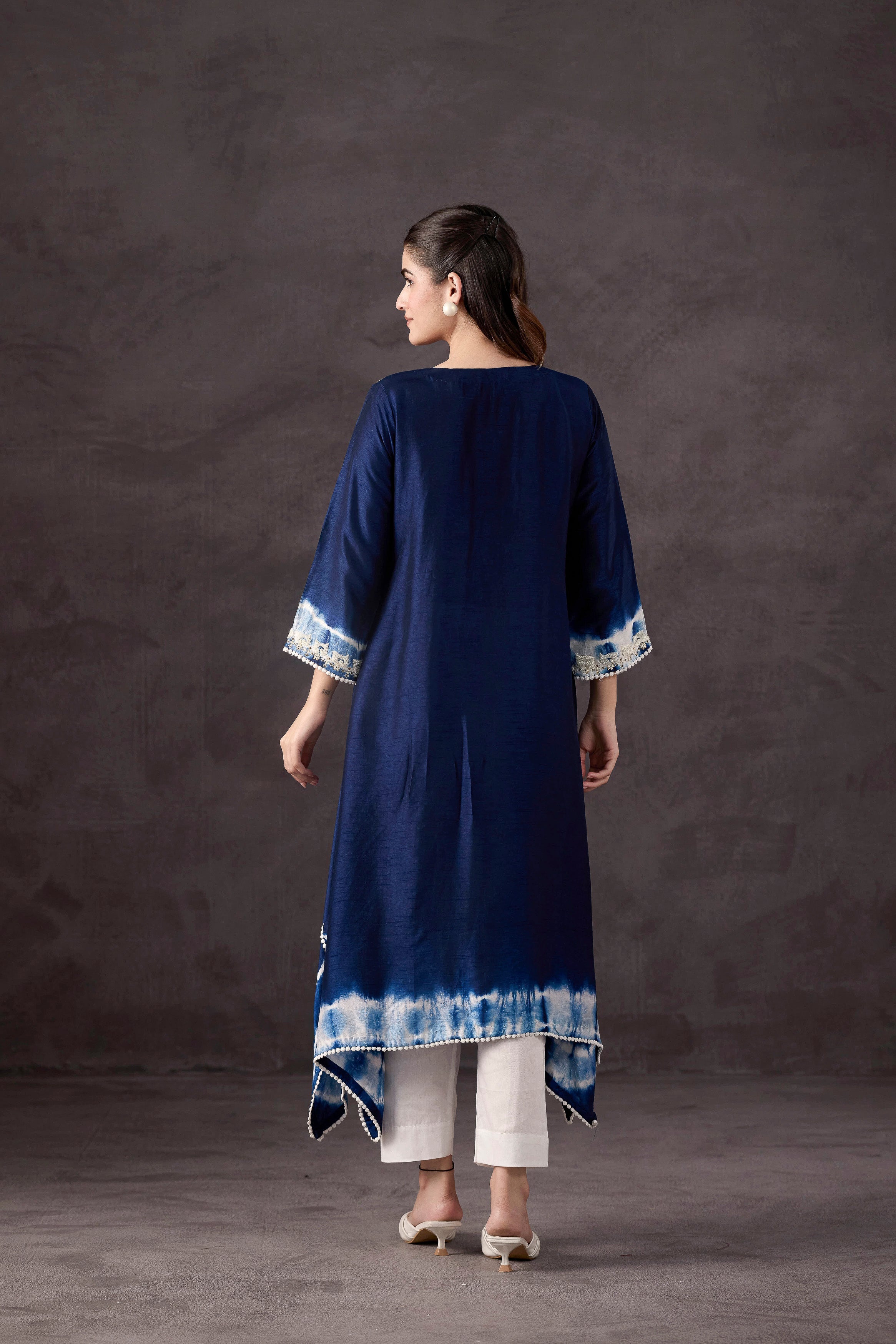Dark Blue Embellished Raw Silk Kurta Set