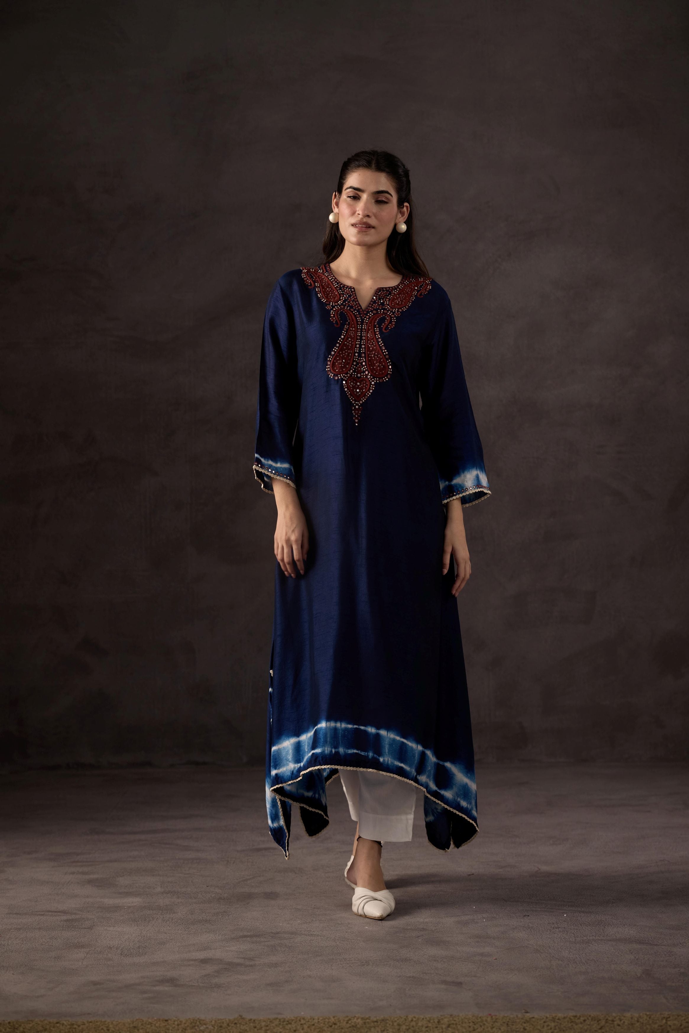 Blue Embellished Raw Silk Kurta Set