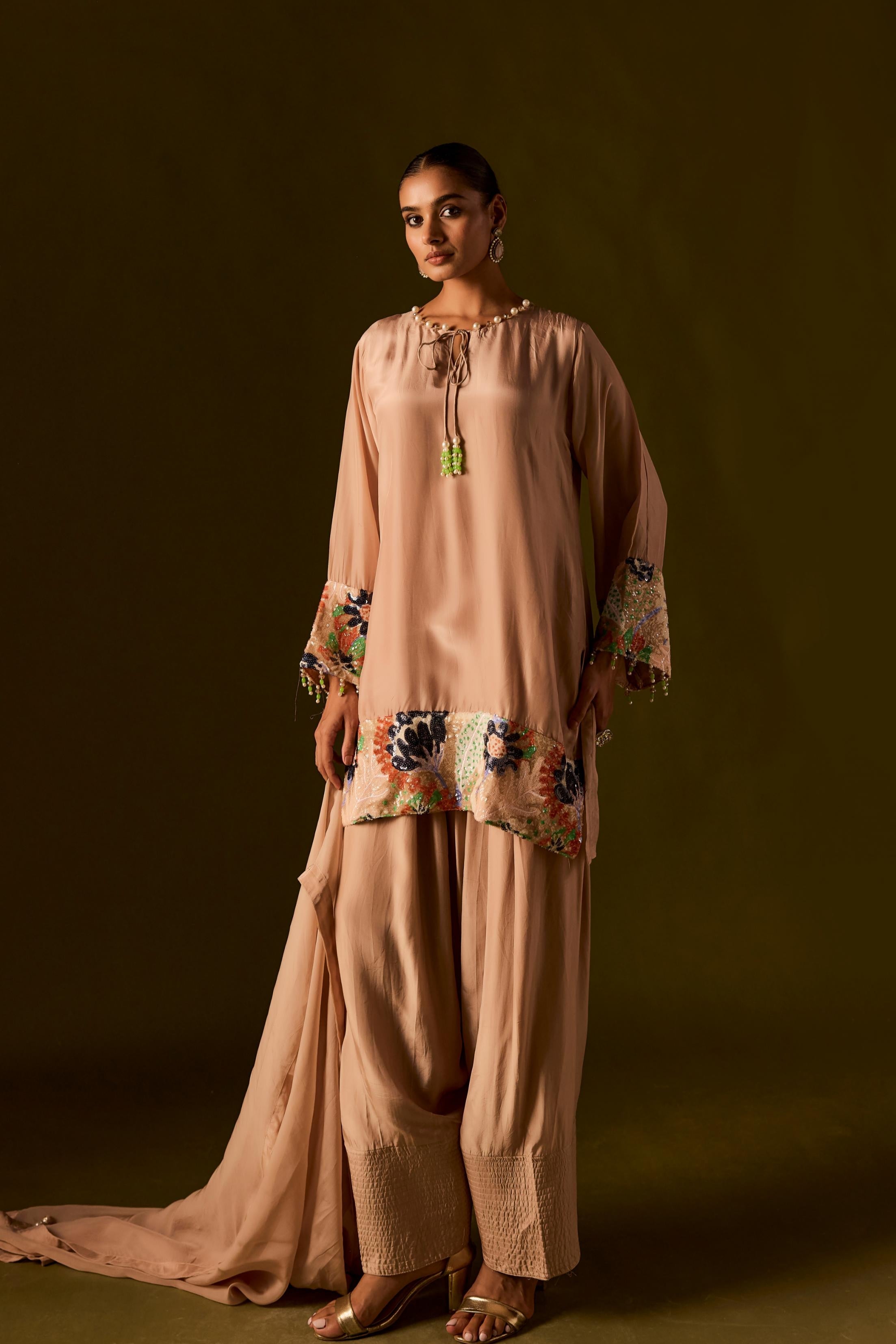 Muted Caramel Muslin Silk Dhoti Set