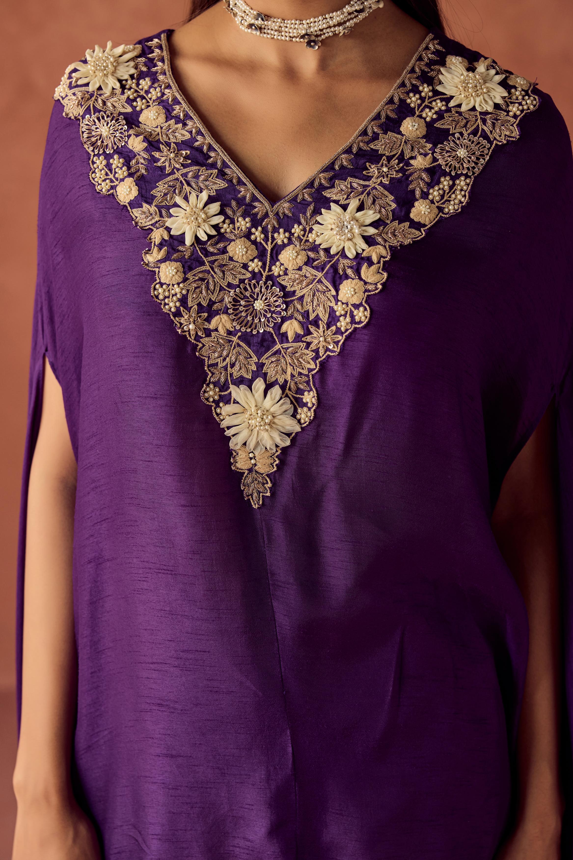 Deep Purple Embellished Raw Silk Co-Ord Set