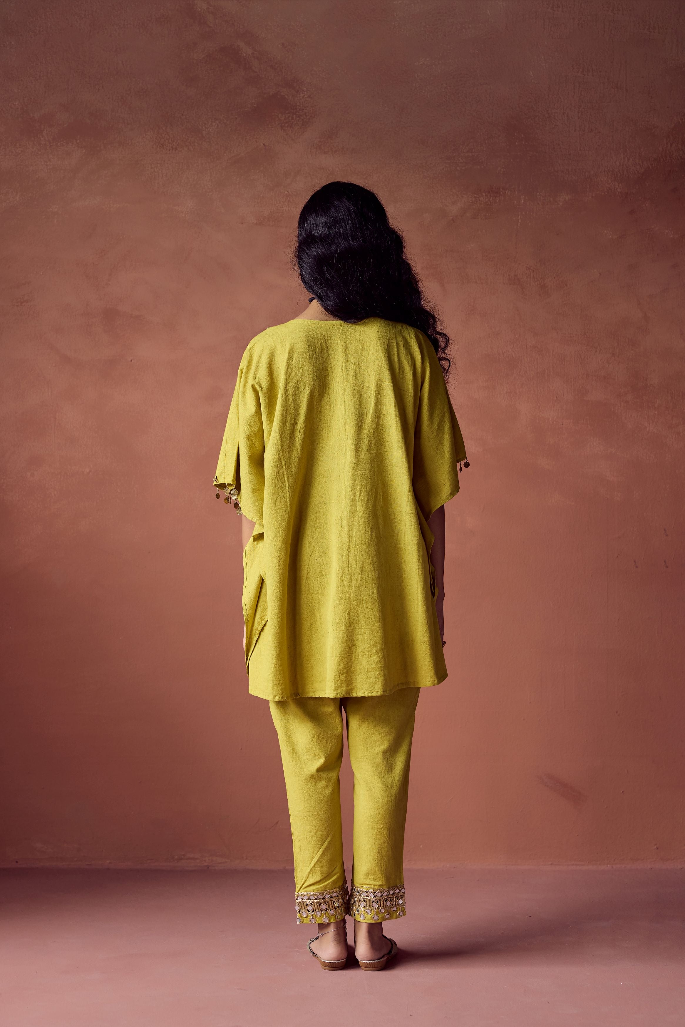 Pear Green Embellished Organic Cotton Kaftan Set