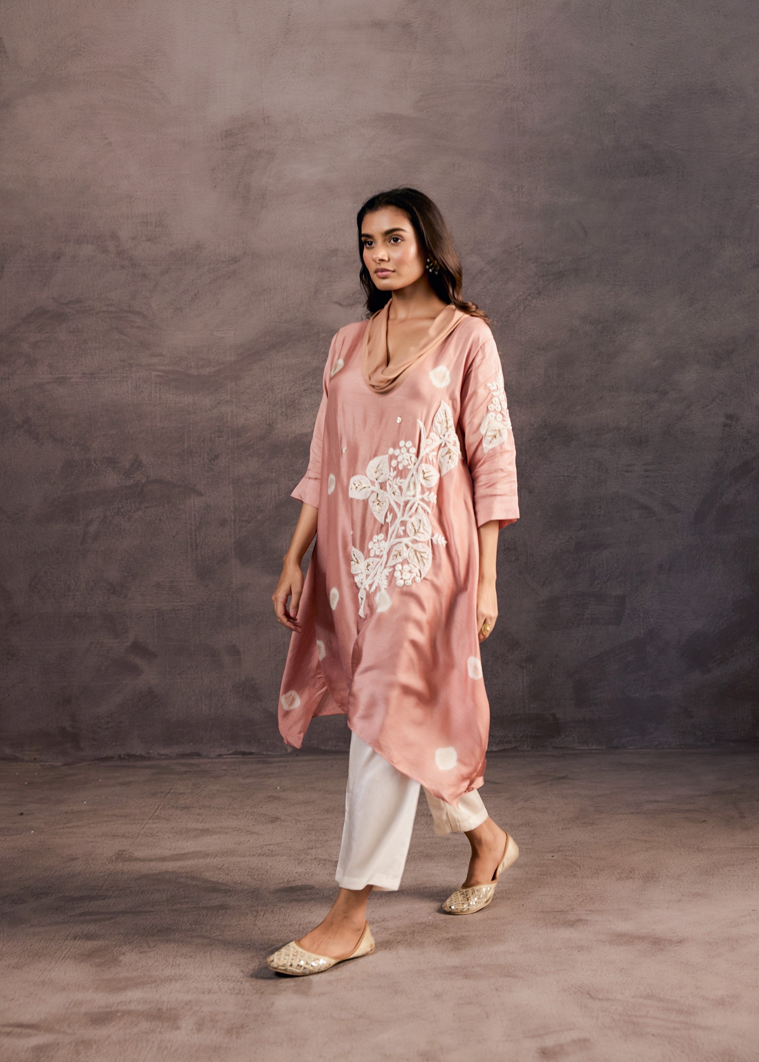 Blush Peach Embellished Raw Silk Kurta Set