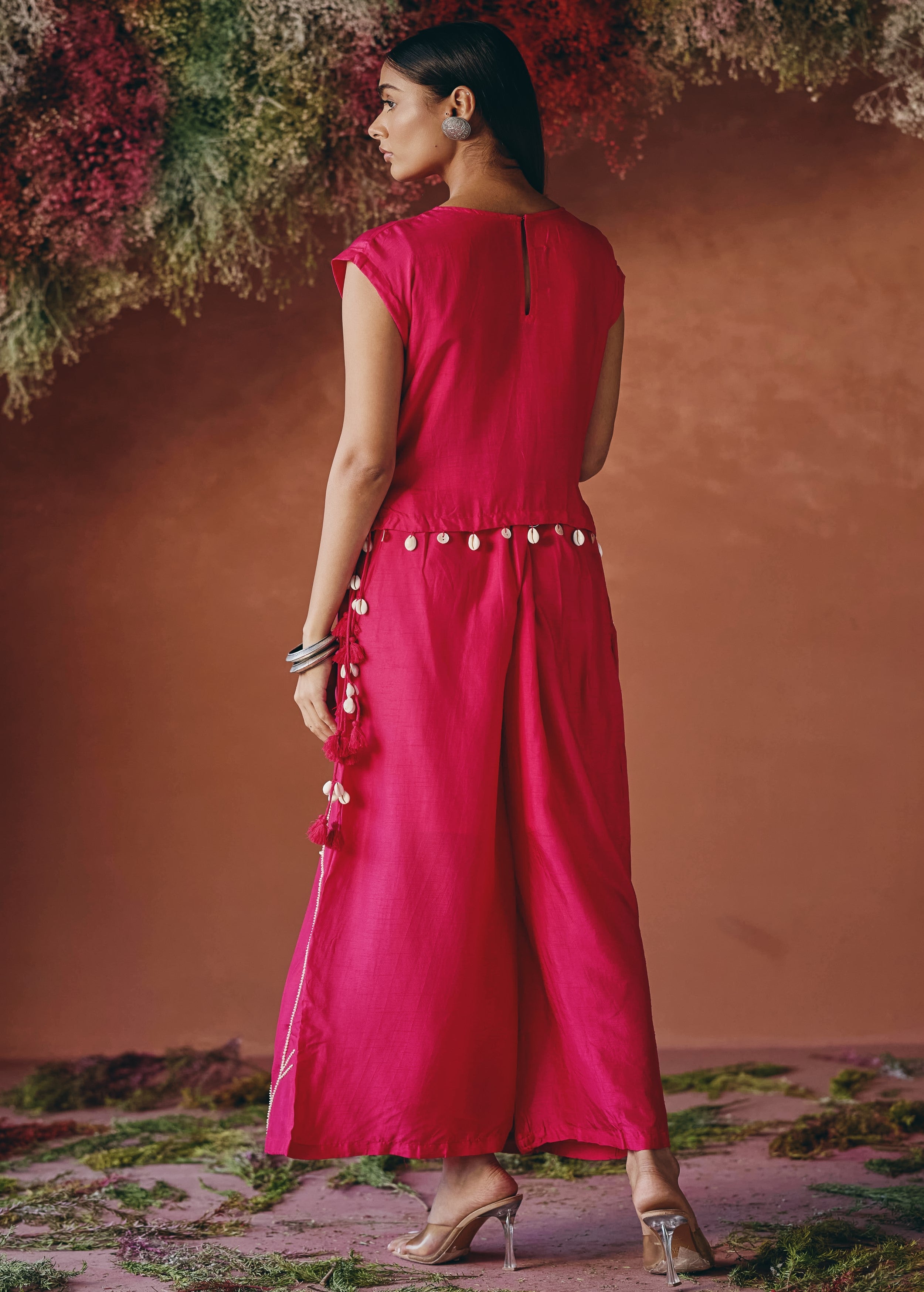 Queen Pink Embellished Raw Silk Co-ord Set