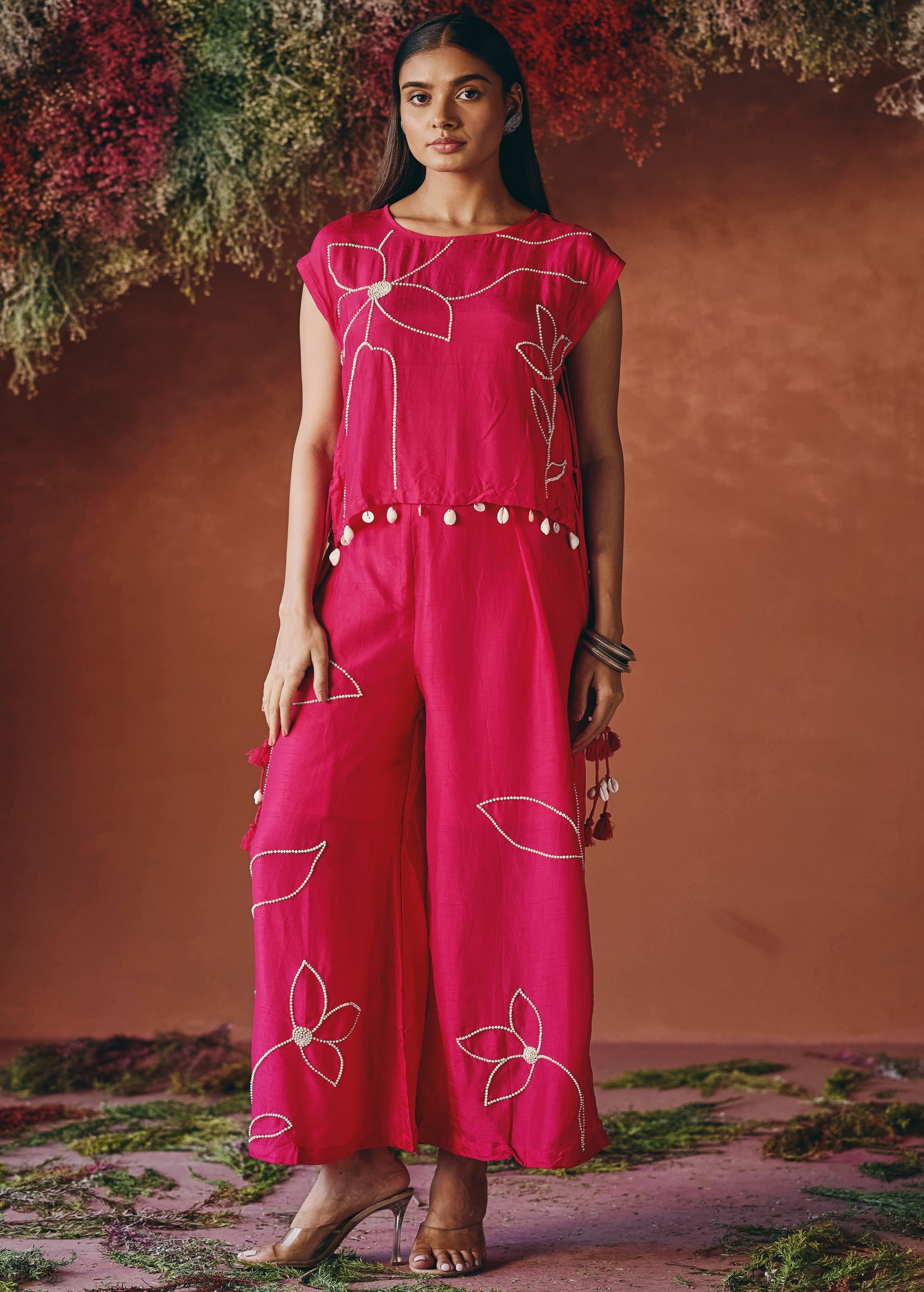 Queen Pink Embellished Raw Silk Co-ord Set
