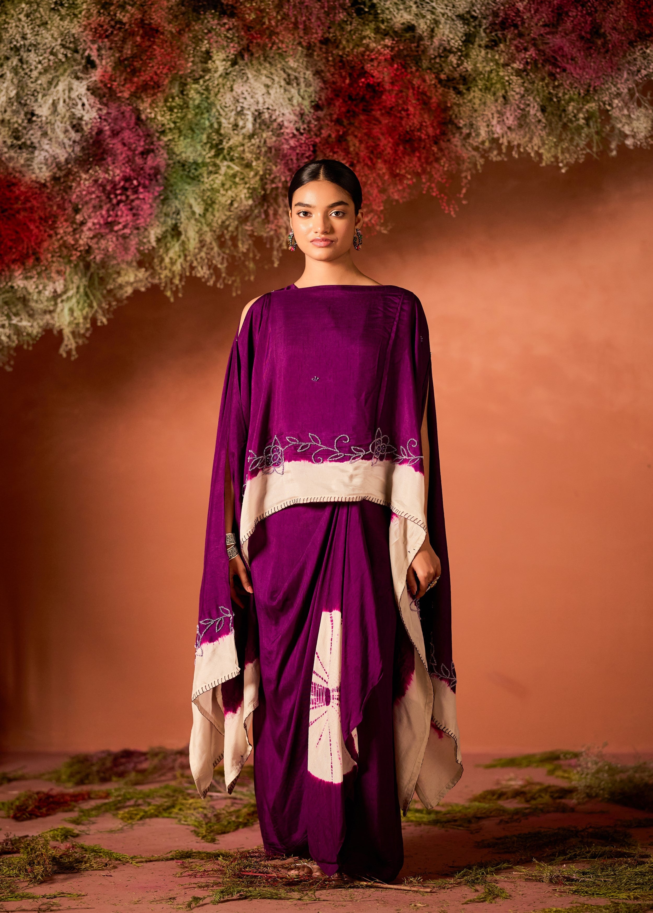 Purple Embellished Raw Silk Gown Set