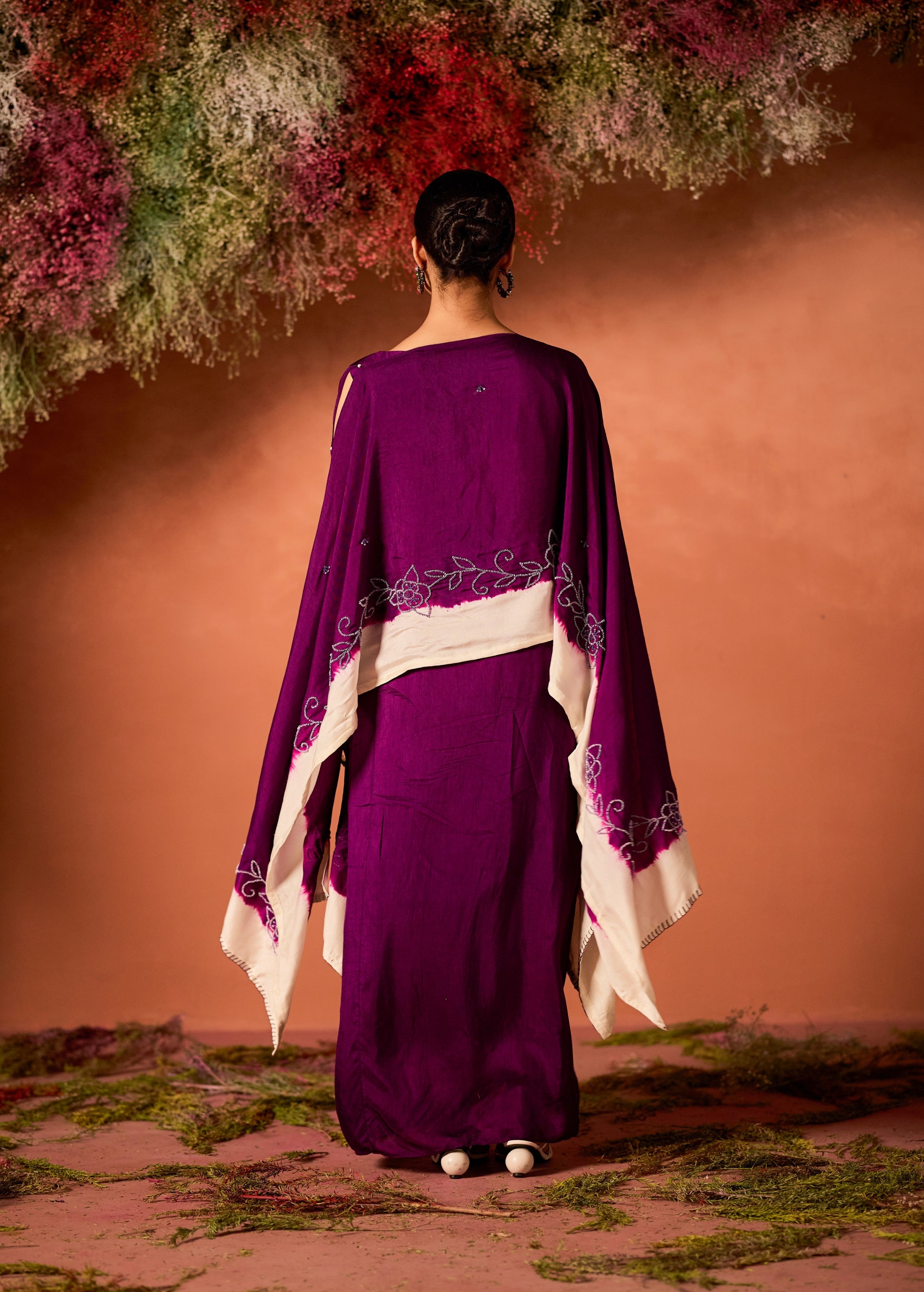 Purple Embellished Raw Silk Gown Set