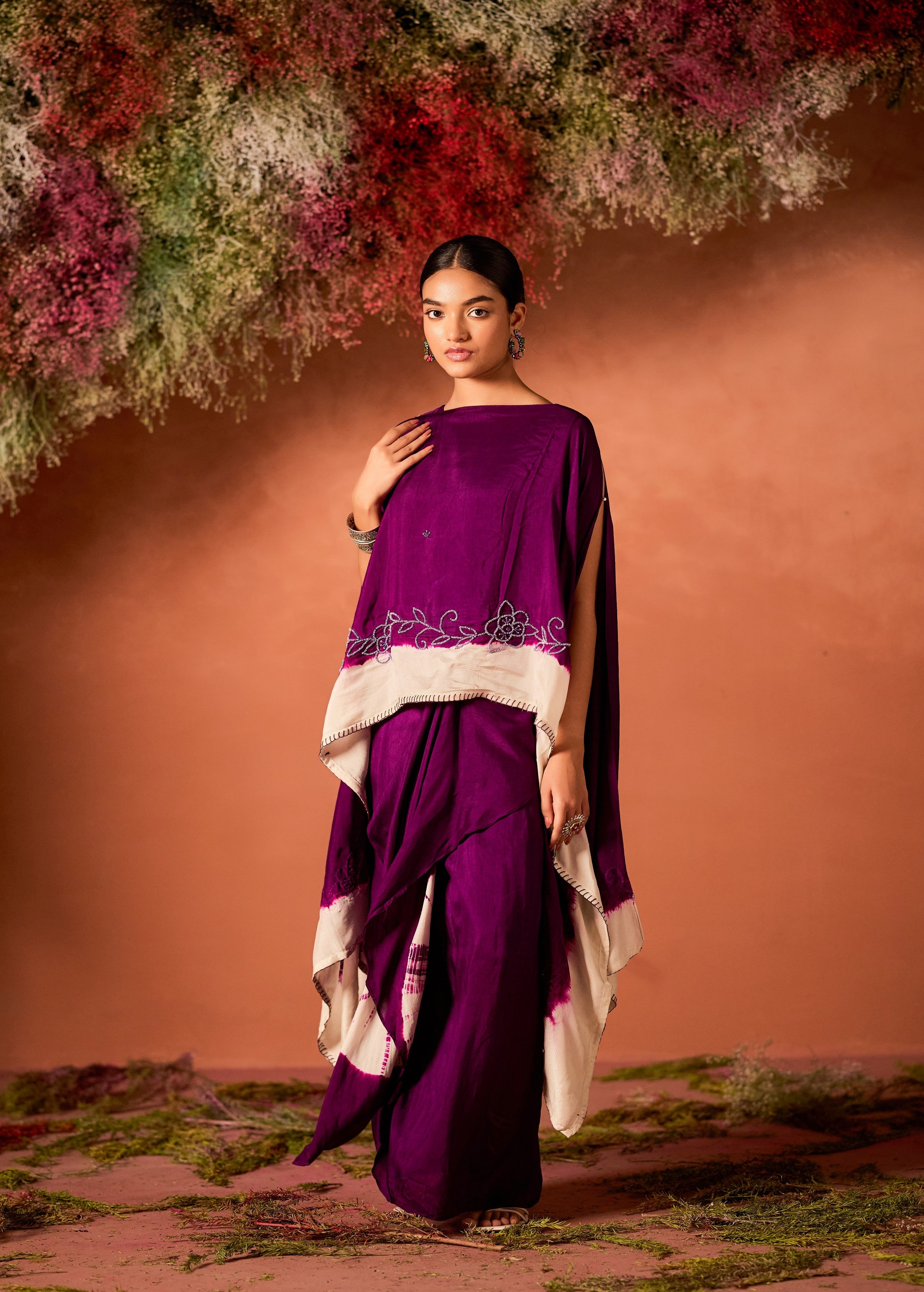 Purple Embellished Raw Silk Gown Set