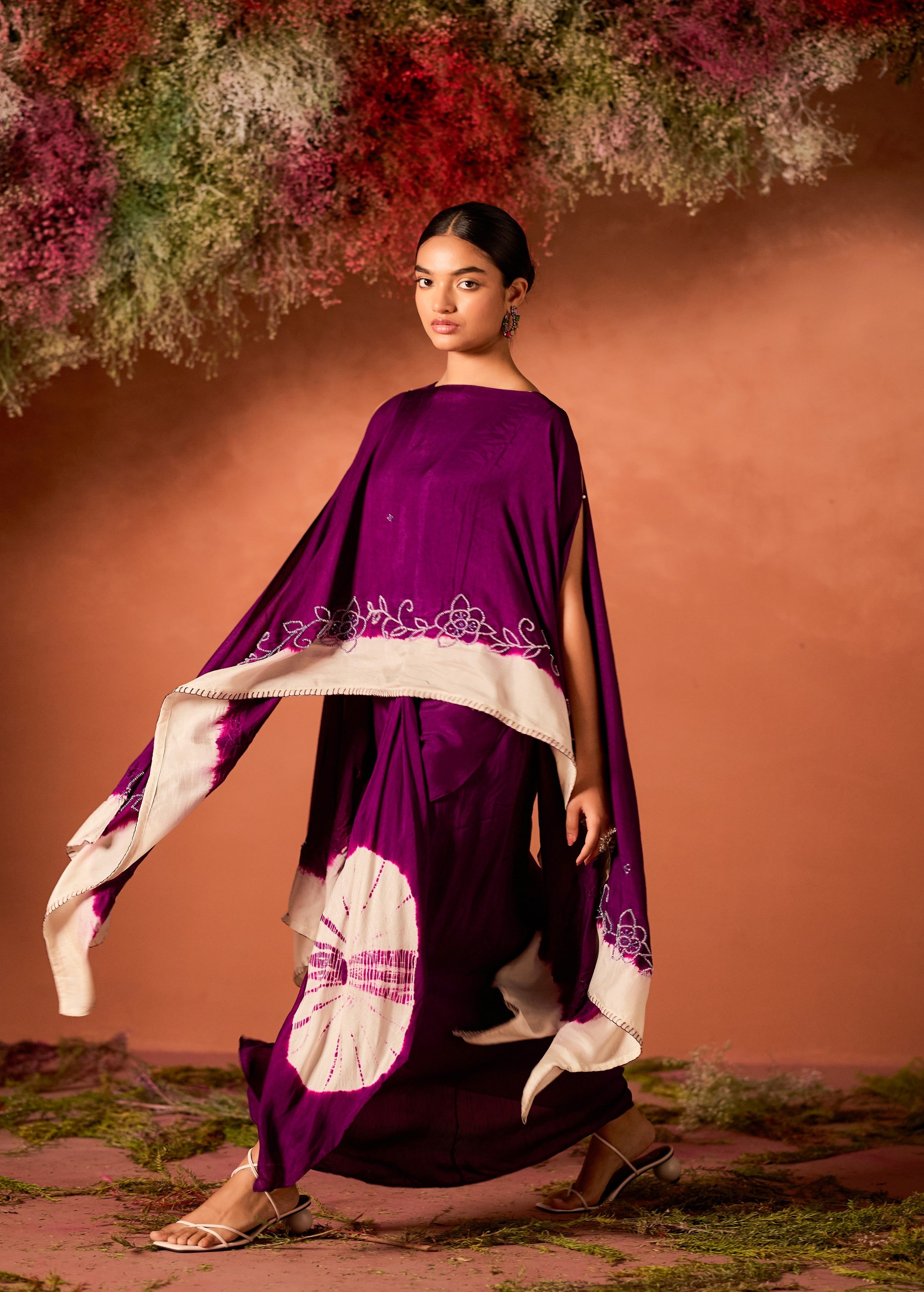 Purple Embellished Raw Silk Gown Set
