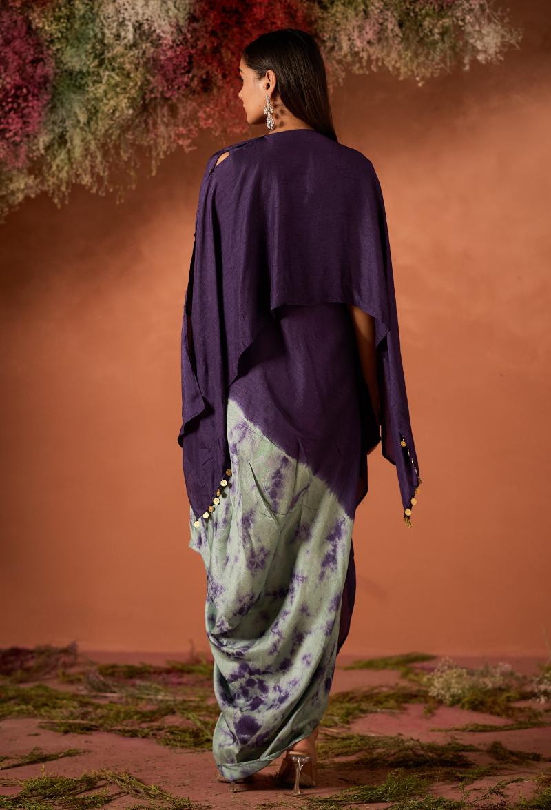 Royal Purple Embellished Raw Silk Kaftan Set