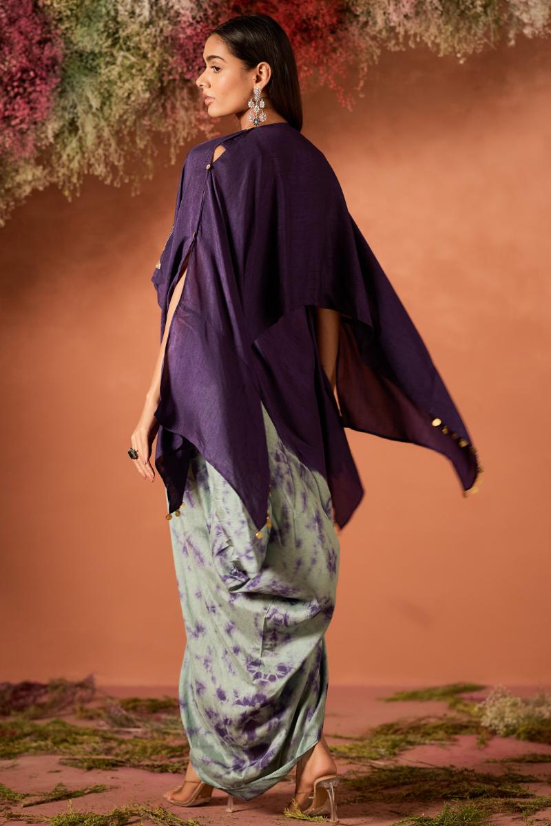 Royal Purple Embellished Raw Silk Kaftan Set