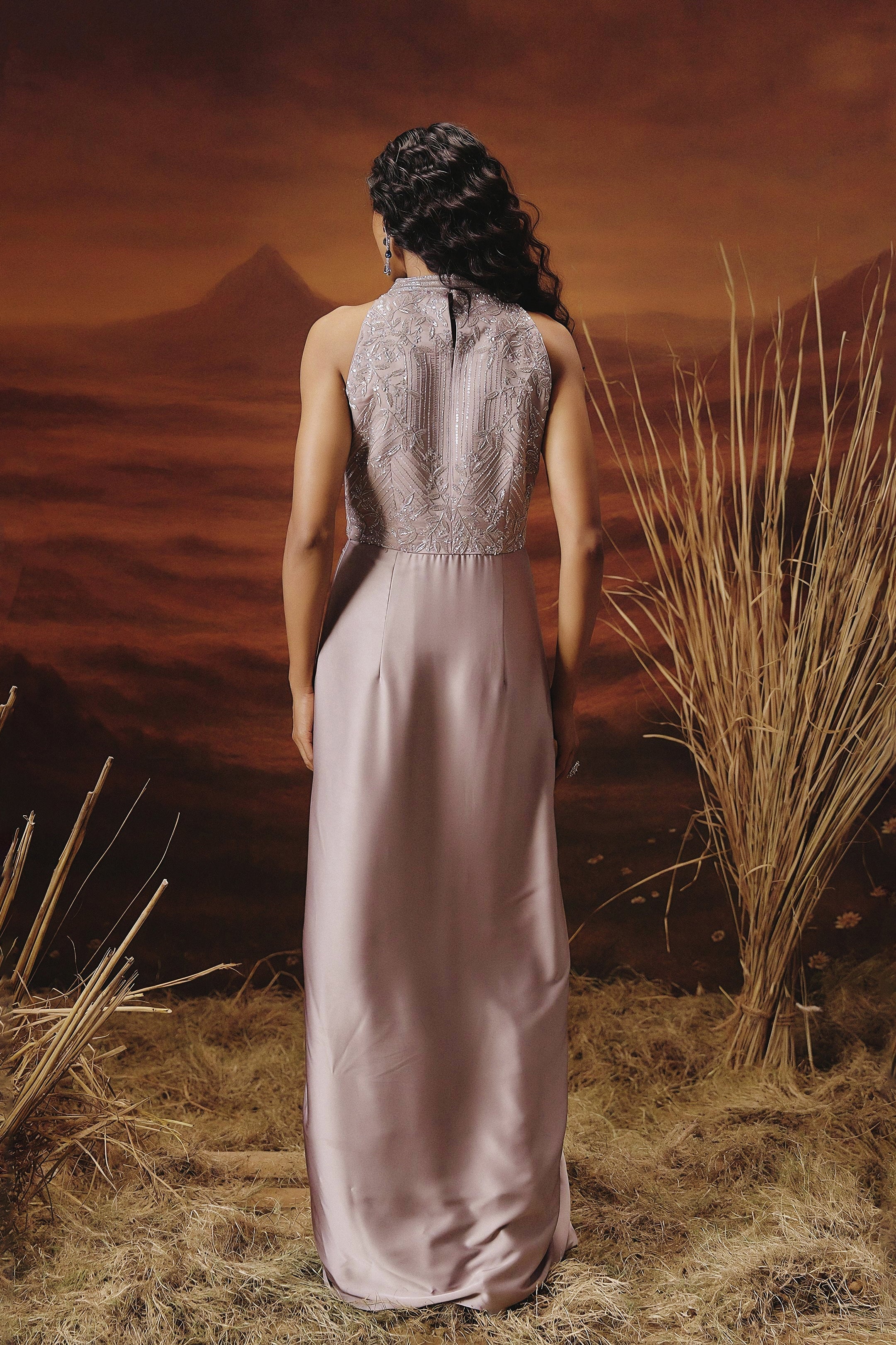 Blush Pink Embellished Satin Silk Gown