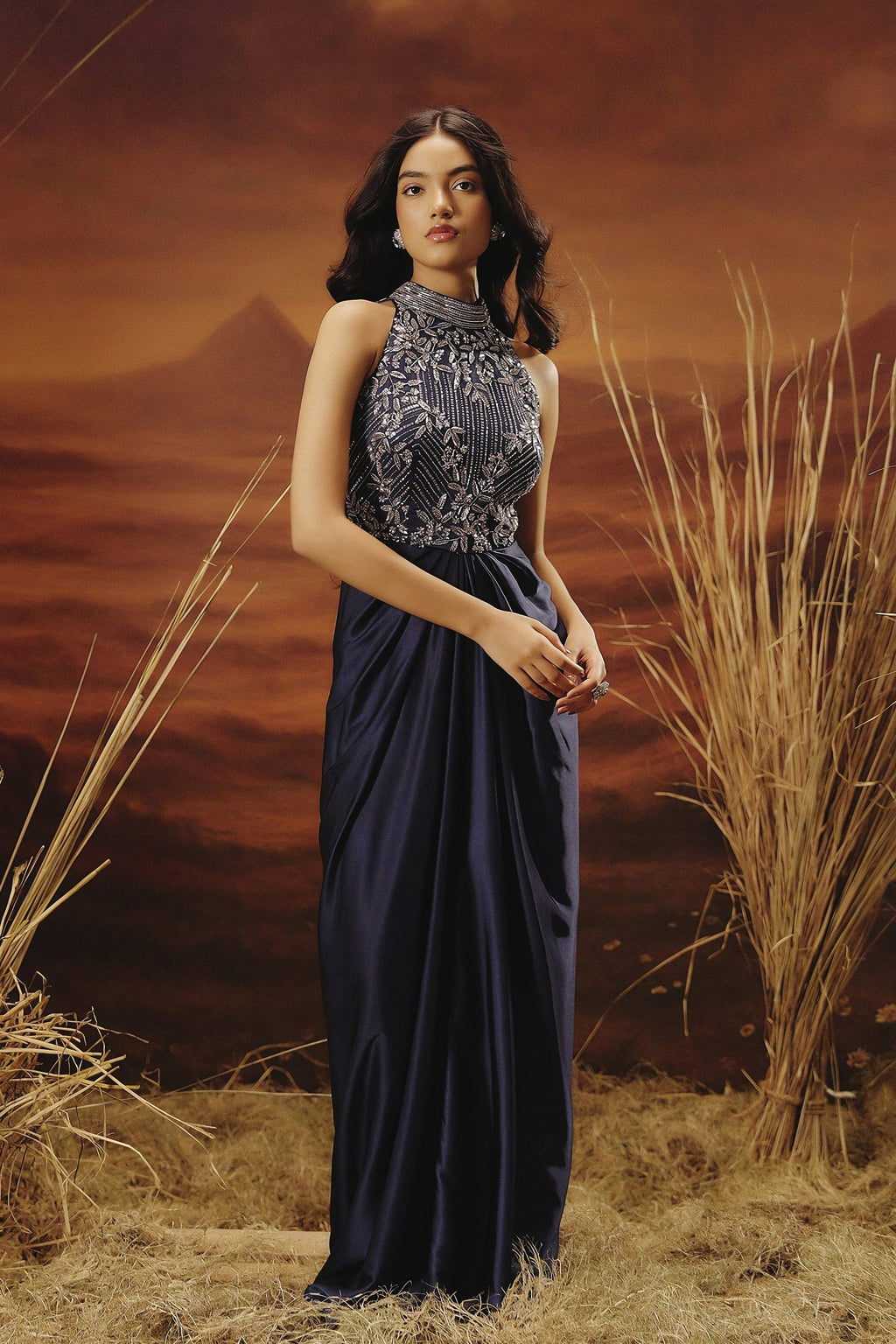 sapphire blue silk dress Embellished Satin Gown S / Satin Silk / Made to Order 25-30 Days color_PINK PETUNIA=Pink Strapless Light Blue Lace Sapphire Blue Formal Maxi Color:Onyx Blooms