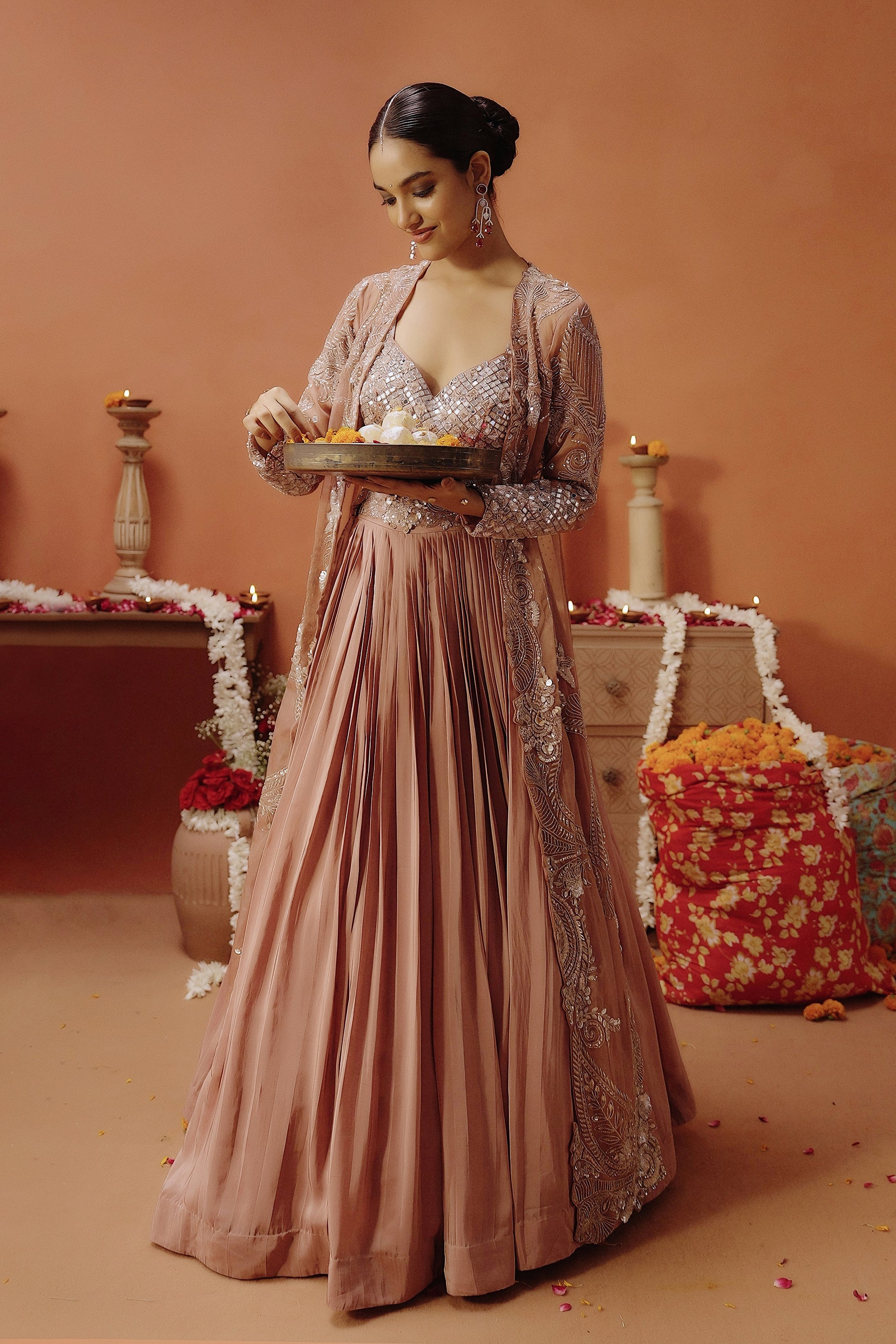 Blush Pink Embellished Satin Silk Lehenga Set