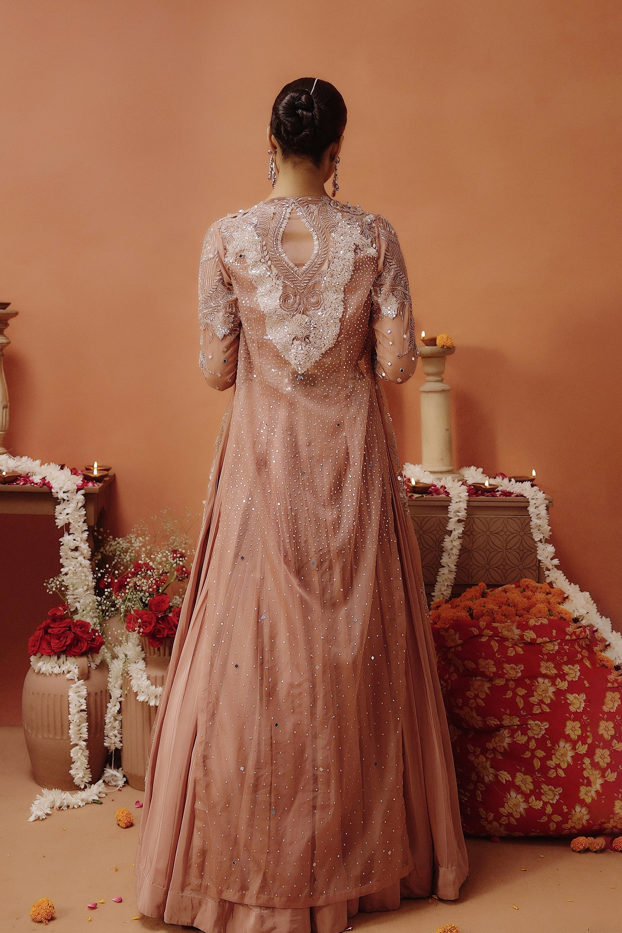 Blush Pink Embellished Satin Silk Lehenga Set