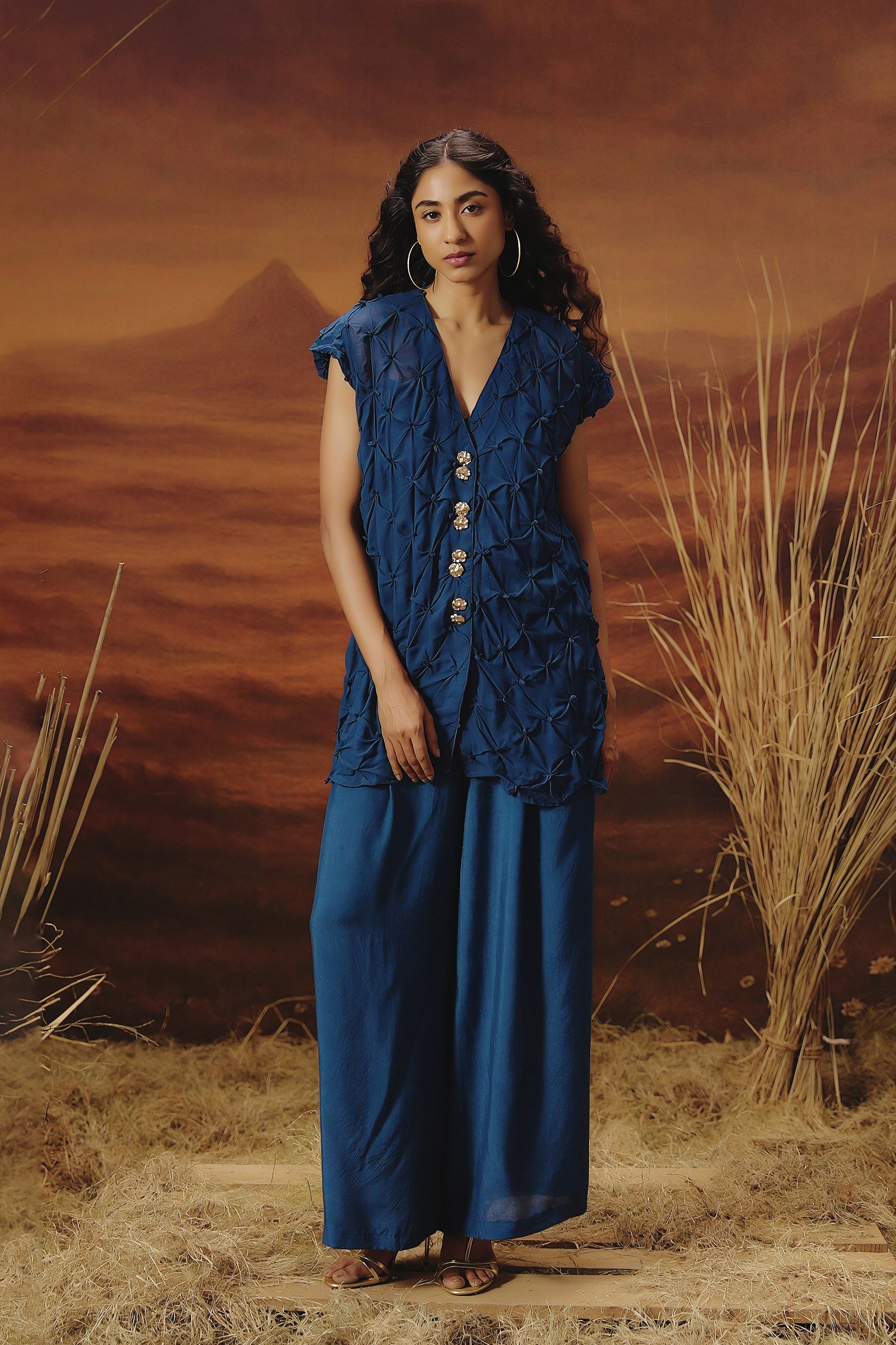 Royal Blue Embroidered Raw Silk Co-Ord Set