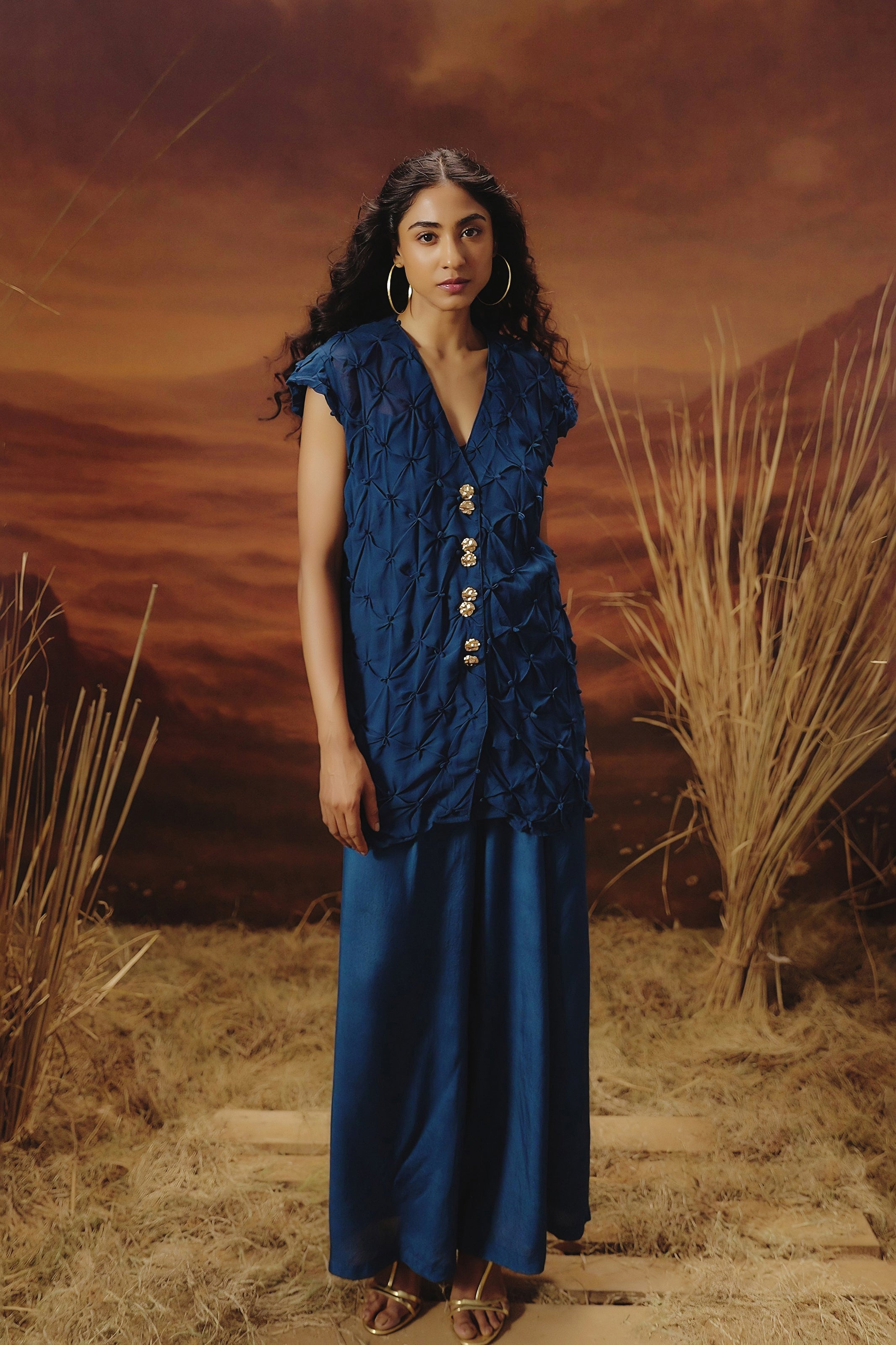 Royal Blue Embroidered Raw Silk Co-Ord Set