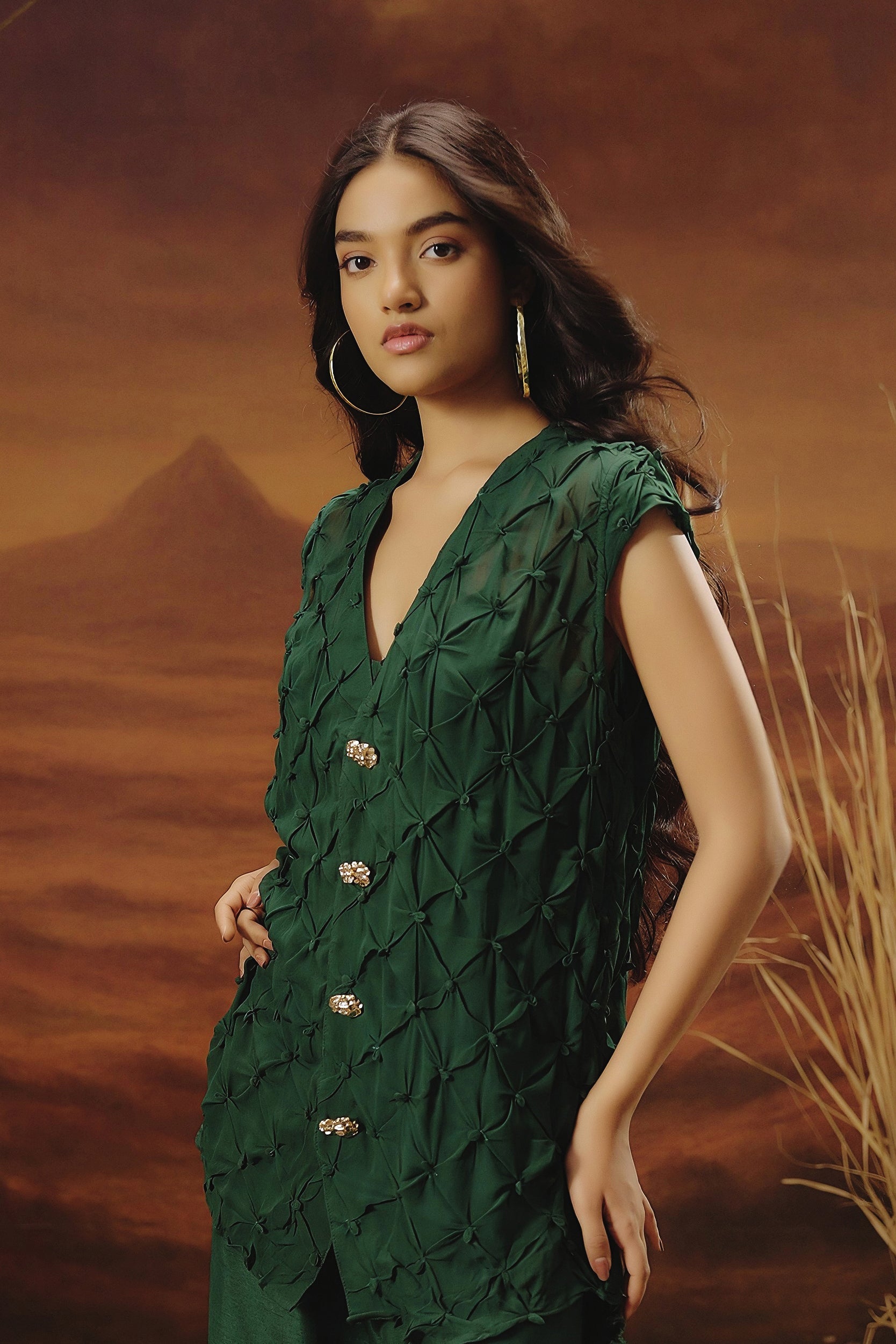 Royal Green Embroidered Raw Silk Co-Ord Set