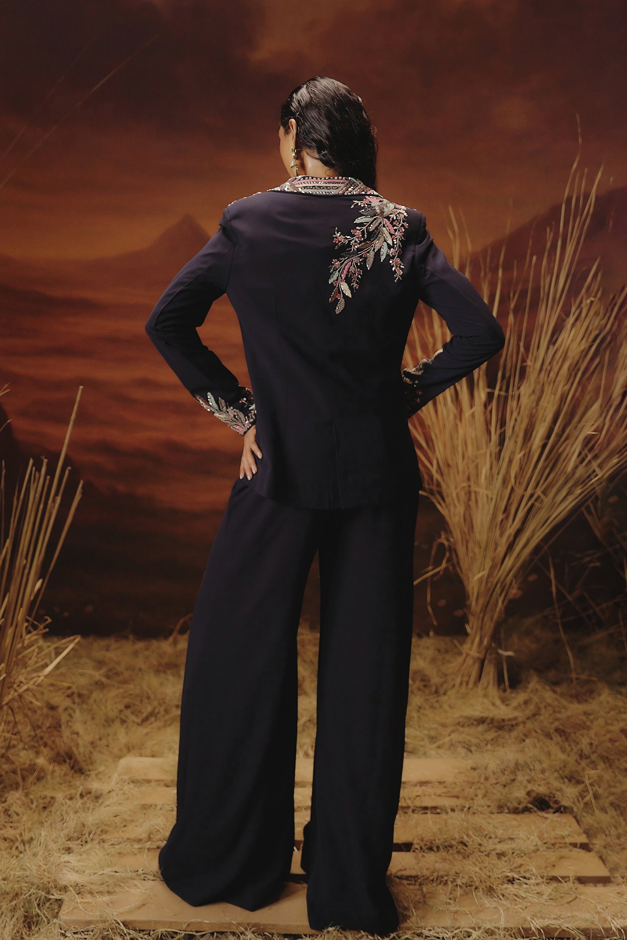 Ink Blue Embellished Georgette Silk Co-Ord Set