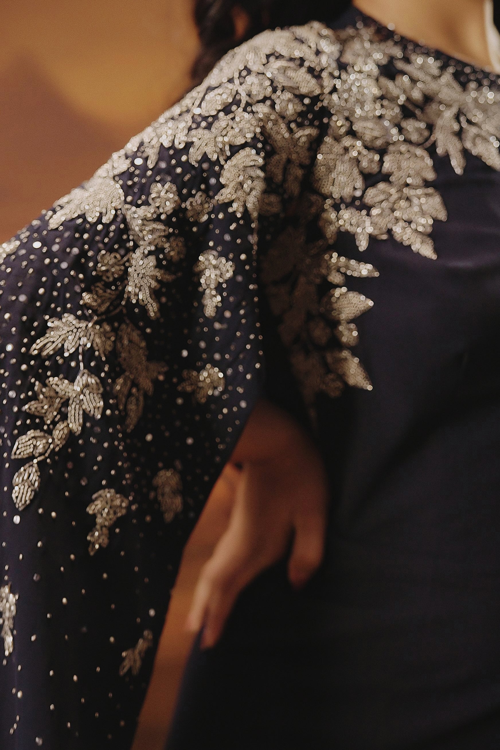 Midnight Blue Embellished Georgette Silk Gown