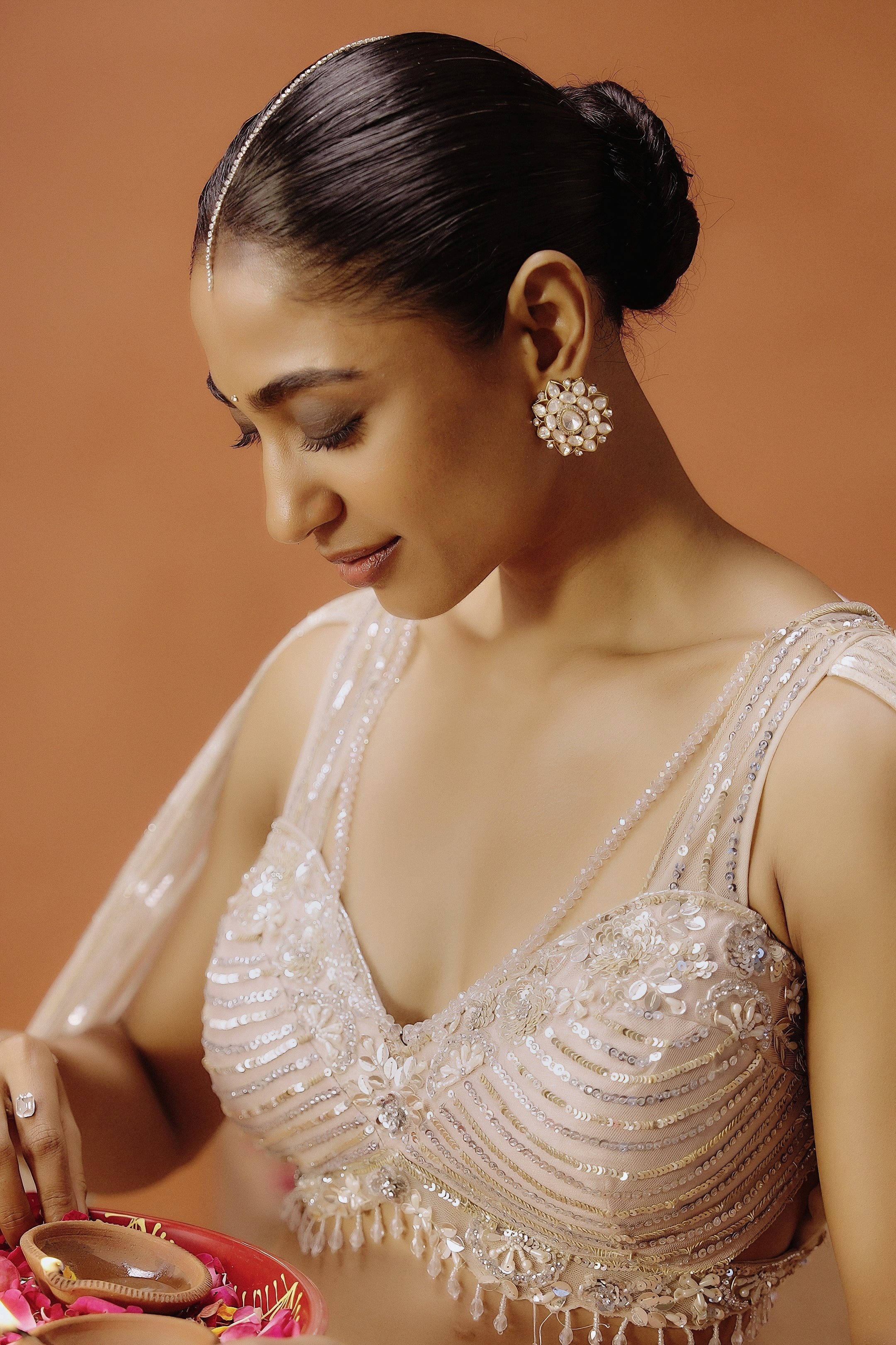 Blush Pink Embellished Premium Mono Net Lehenga Set