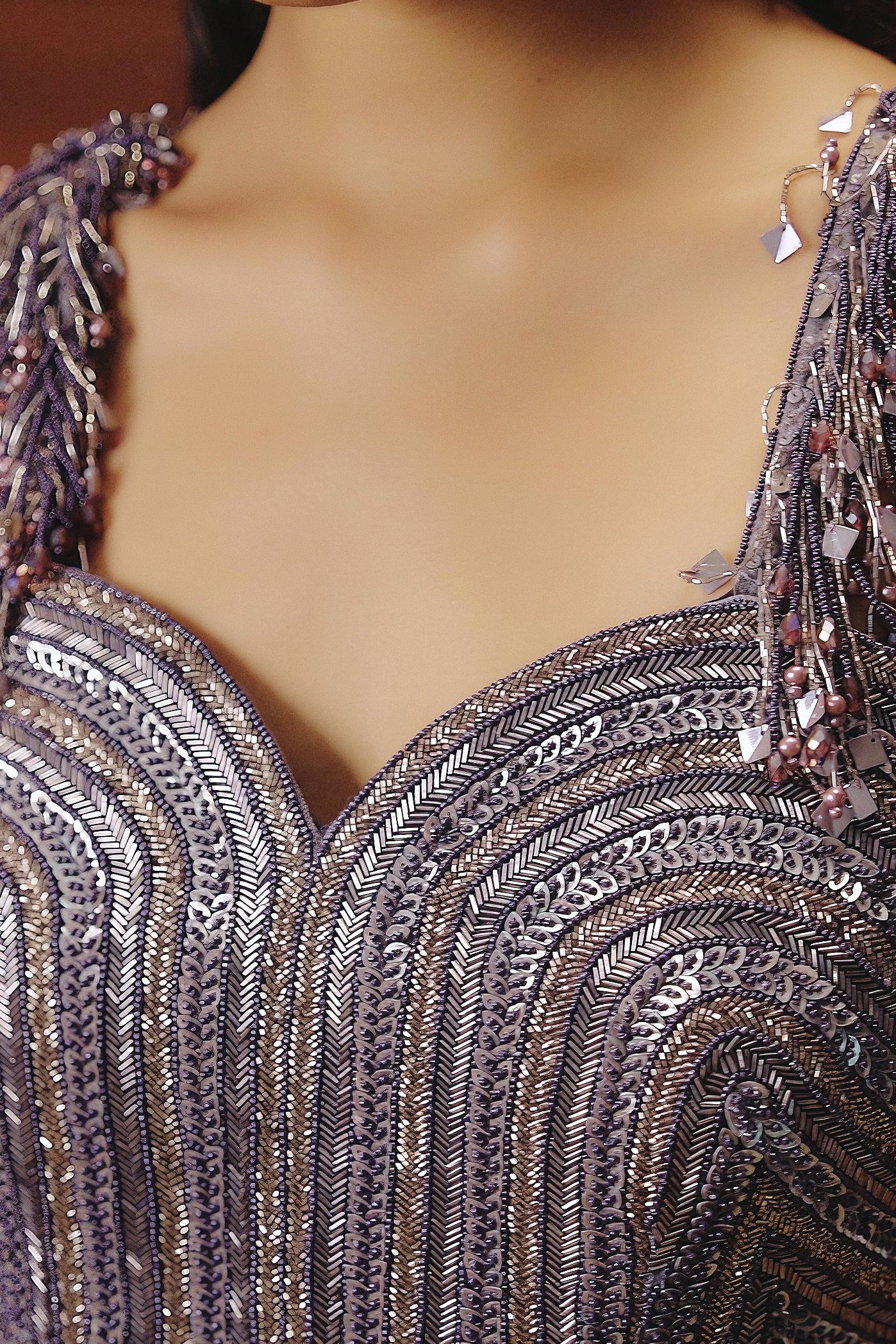 Deep Plum Embellished Spandex Lycra Gown