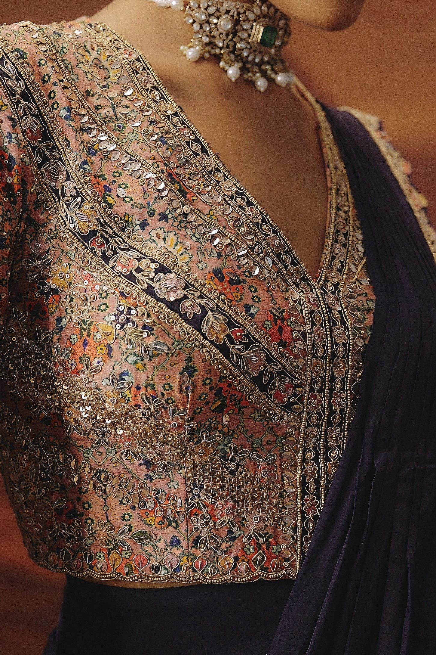 Indigo Blue Embellished Satin Silk Drape Saree
