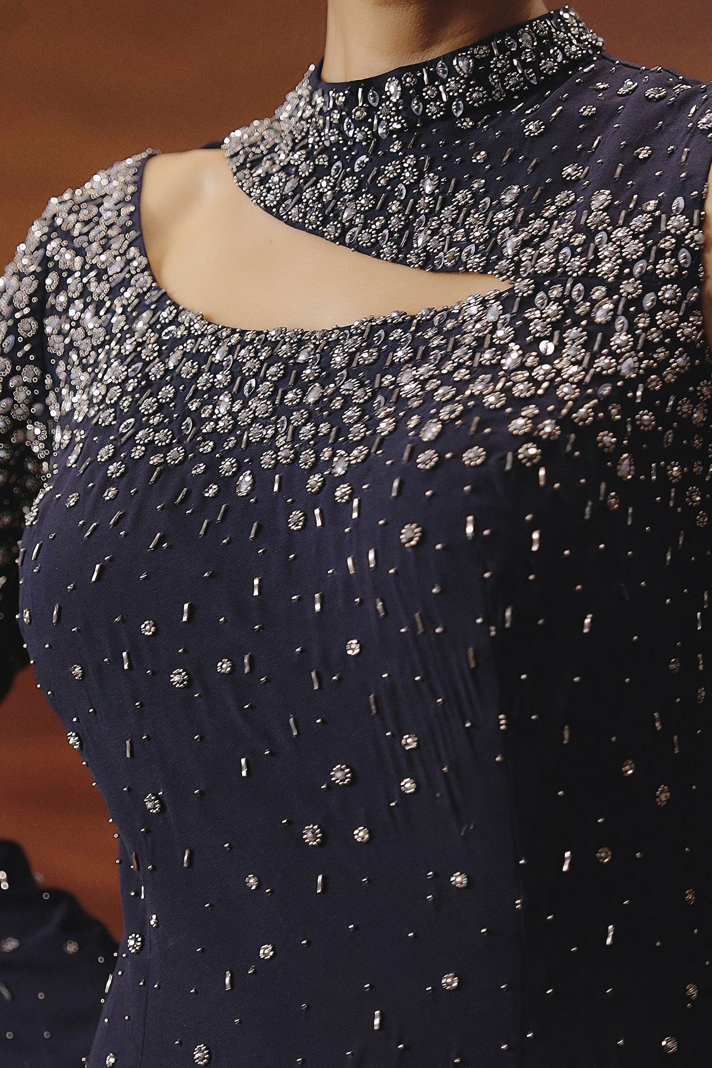Deep Navy Blue Embellished Georgette Silk Gown