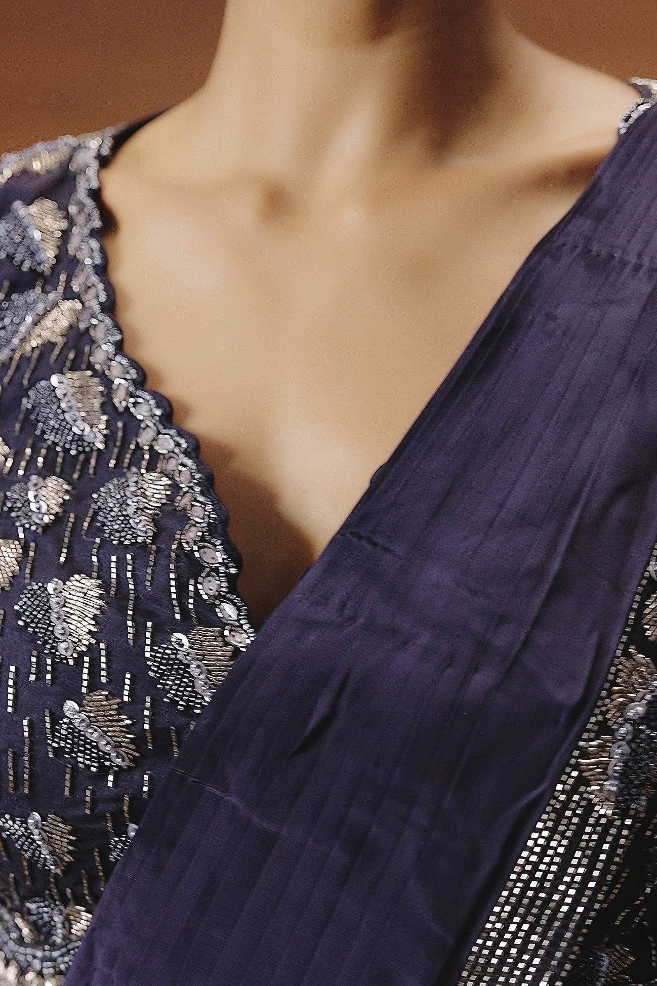 Deep Purple Embellished Satin Silk Drape Saree