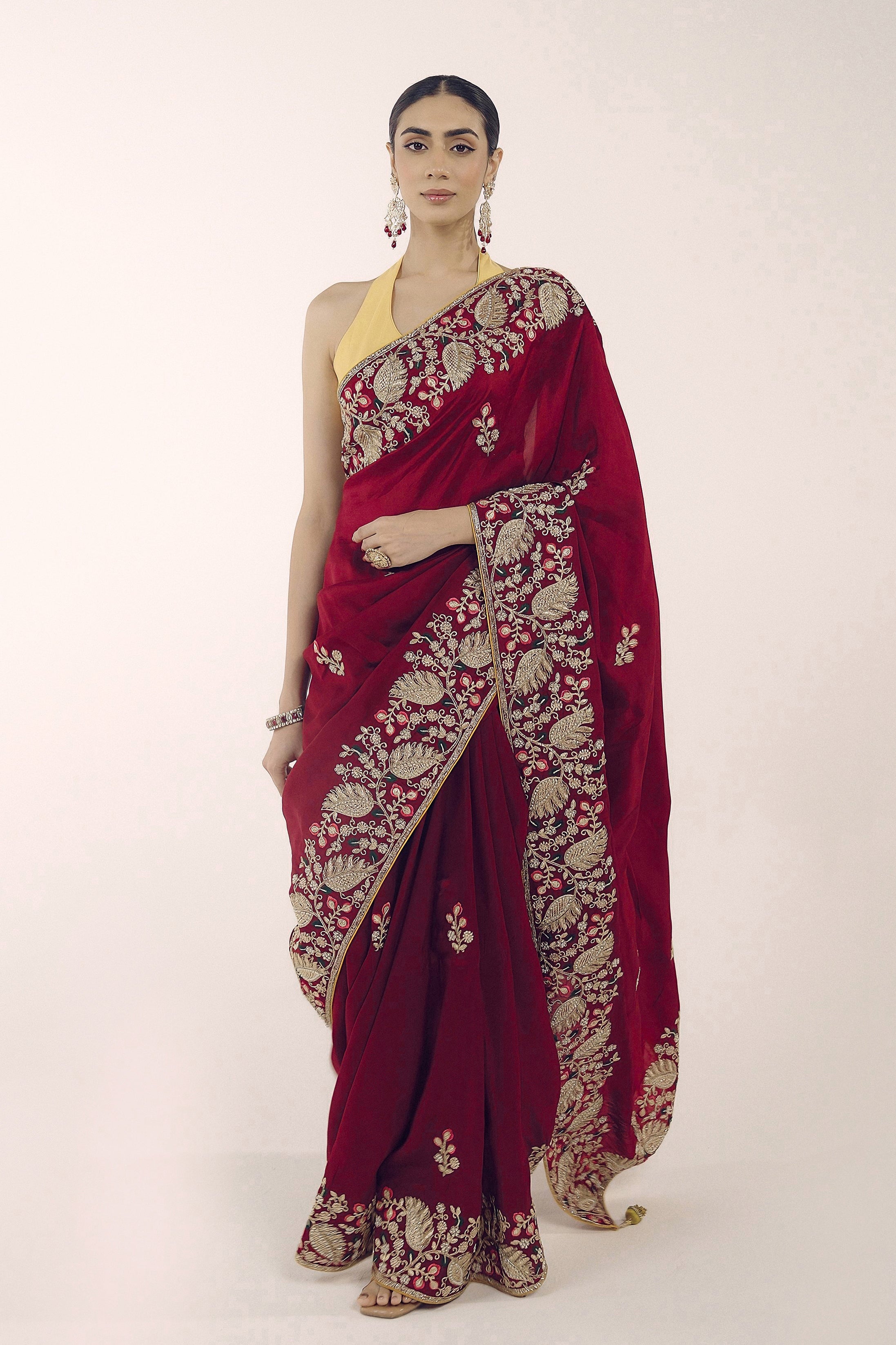 Mystique Maroon Embellished Premium Silk Saree