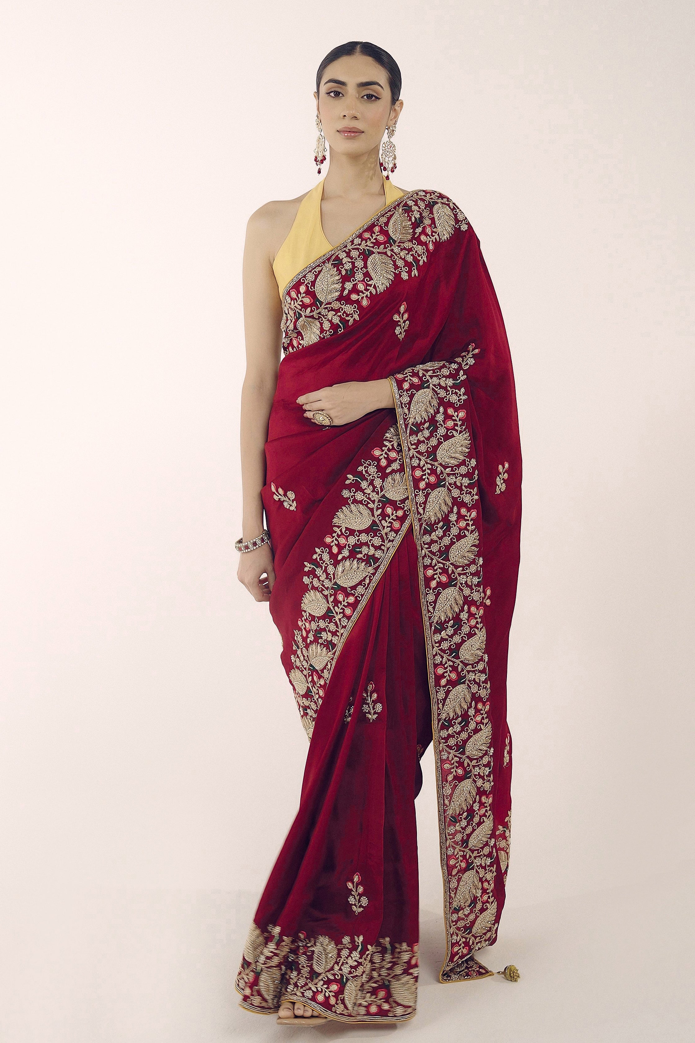 Mystique Maroon Embellished Premium Silk Saree